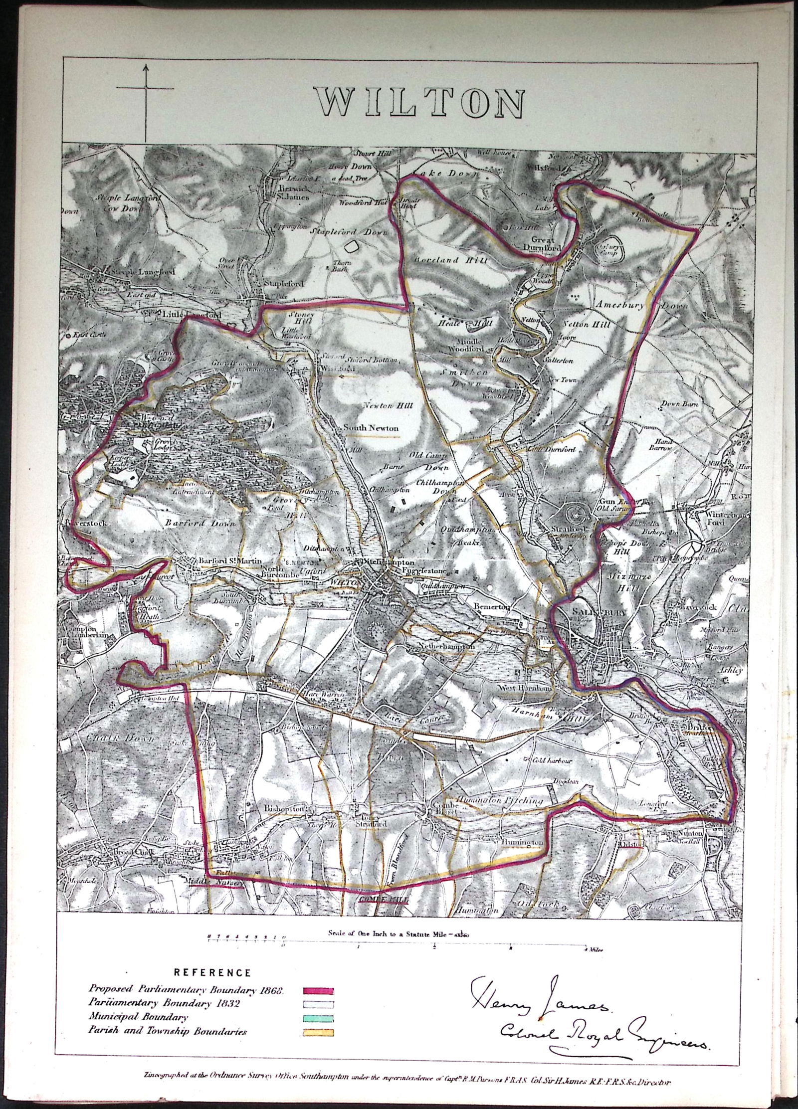 Wilton Wiltshire Boundary Commission 157-Year-Old Coloured Antique Map. (1 of 2)