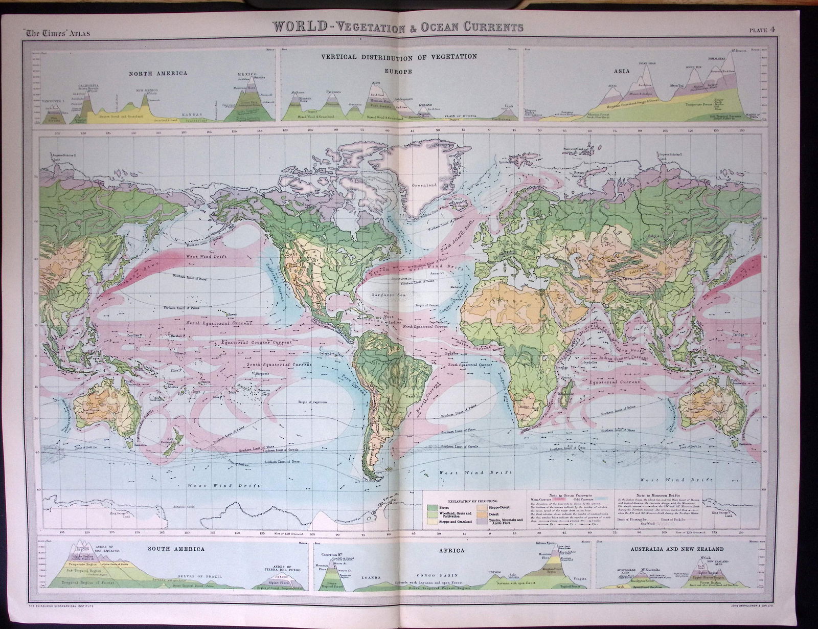 The World Vegetation & Ocean Currents Large Antique Map John Bartholomew (1 of 2)