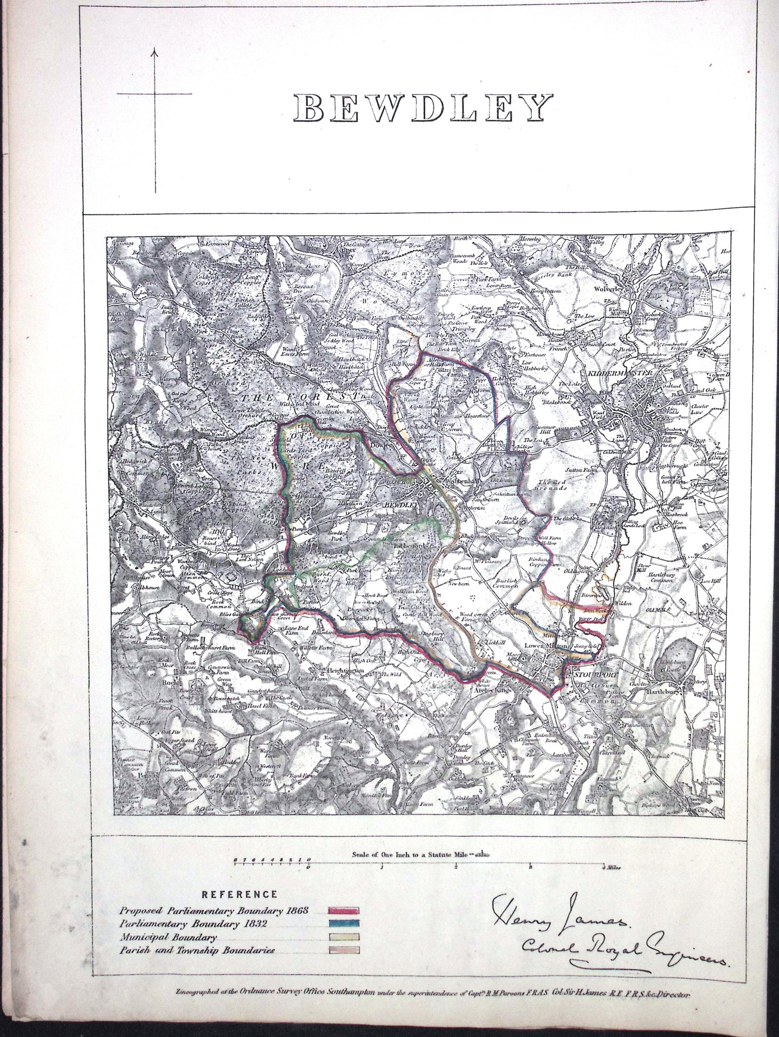 Bewdley Worcestershire Boundary Commission 157-Year-Old Coloured Antique Map. (1 of 1)