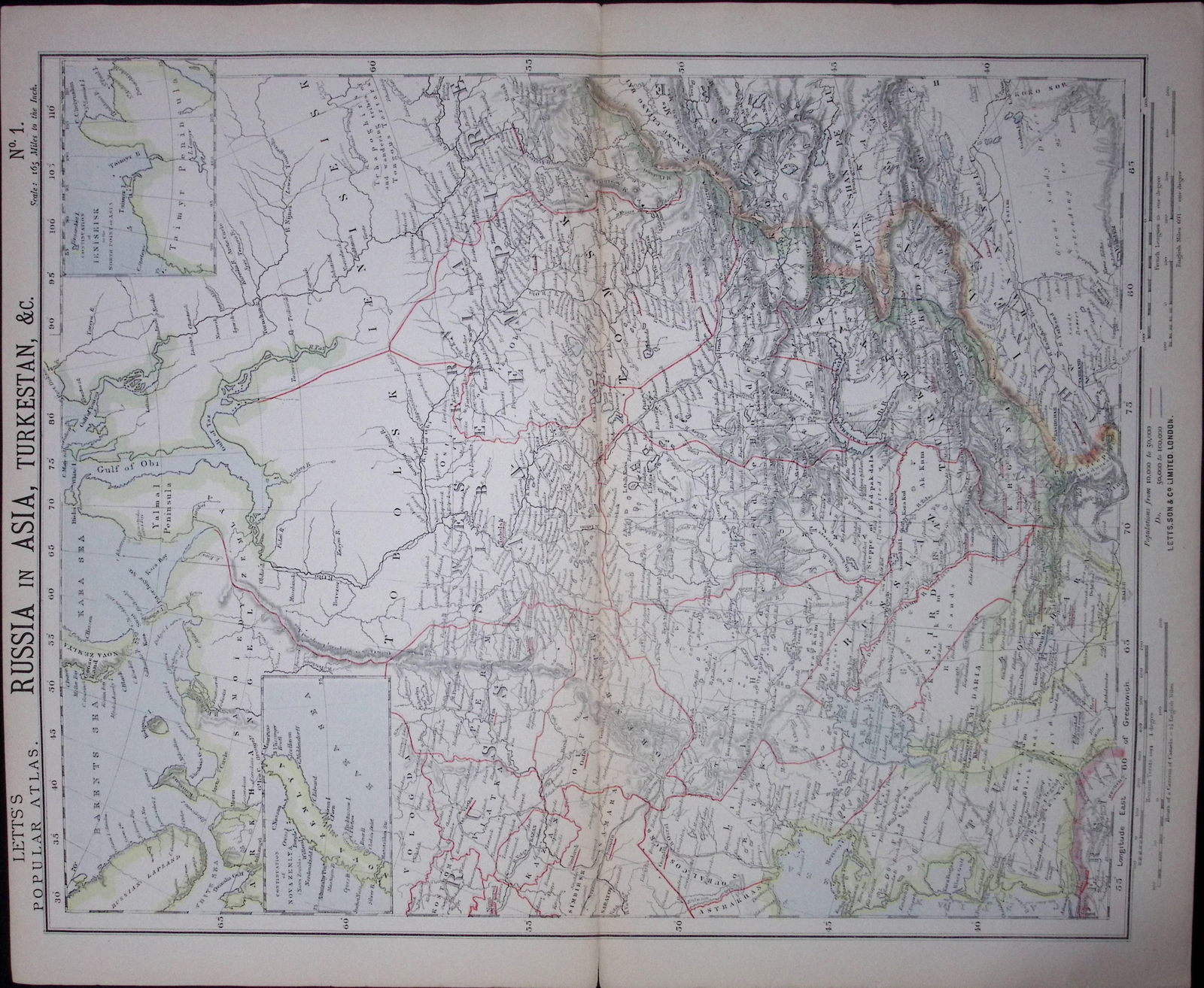 1883 Antique Coloured Letts Map Russia, Turkestan, Asia-25 (1 of 1)