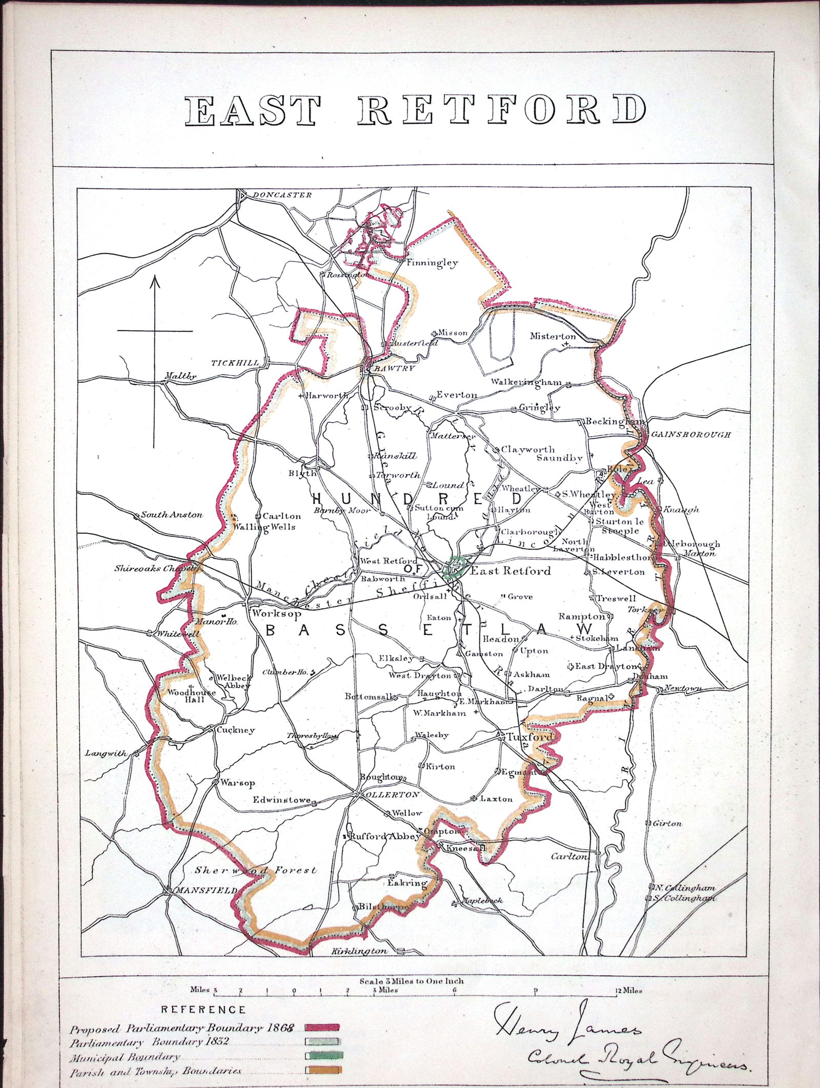 East Retford Notts Boundary Commission 157-Year-Old Coloured Antique Map. (1 of 1)