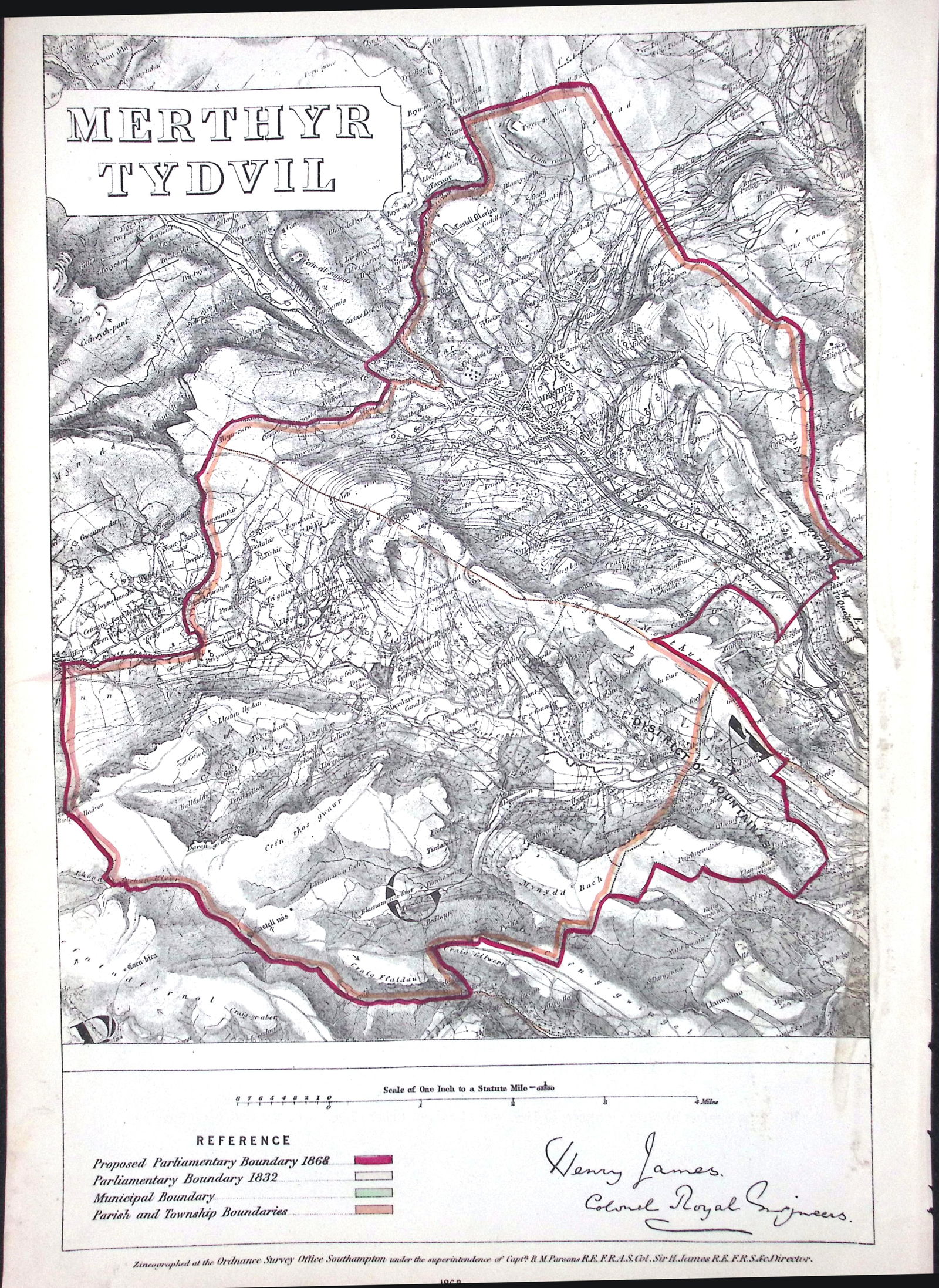 Merthyr Tydfil Wales Boundary Commission 157-Year-Old Coloured Antique Map. (1 of 1)