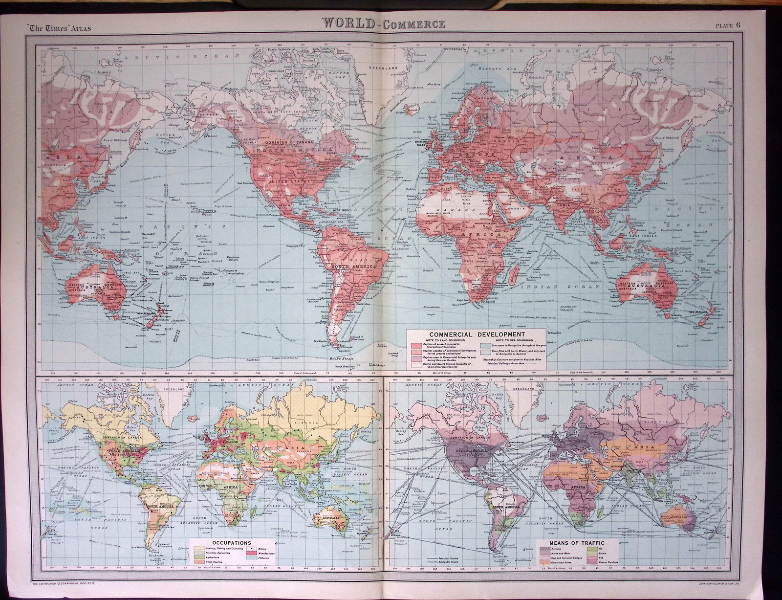 The World Commerce Development Large Antique Map John Bartholomew: Title: The World Commerce Development Large Antique Map John Bartholomew Description: Published by John Bartholomew & Co. in 1922 Entitled the Times Atlas. Meas