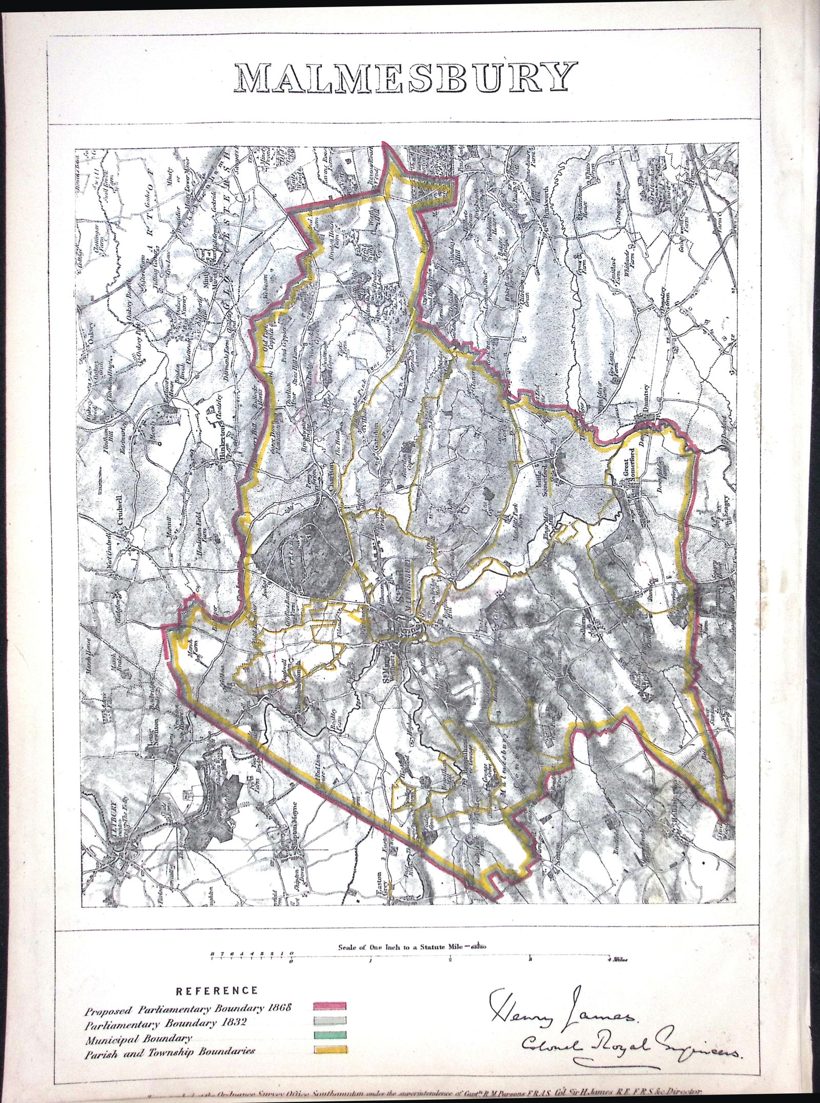 Malmesbury Wiltshire Boundary Commission 157-Year-Old Coloured Antique Map. (1 of 1)