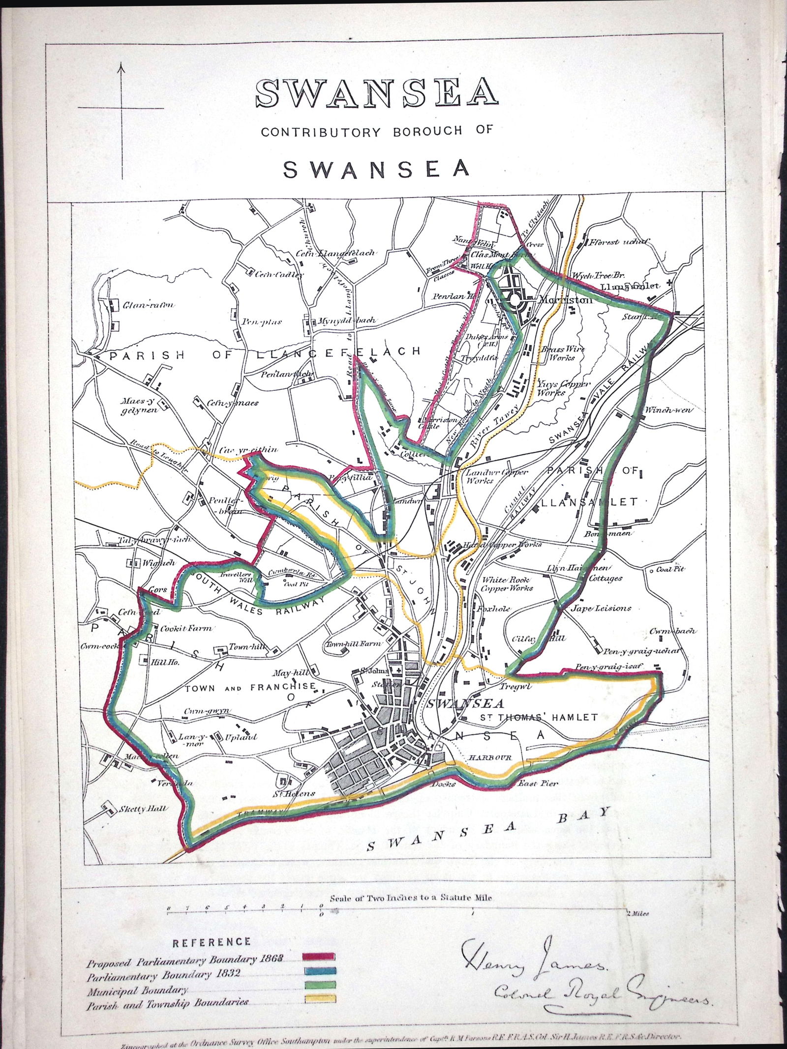 Swansea City & District Wales Boundary Commission 157-Year-Old Antique Map. (1 of 1)