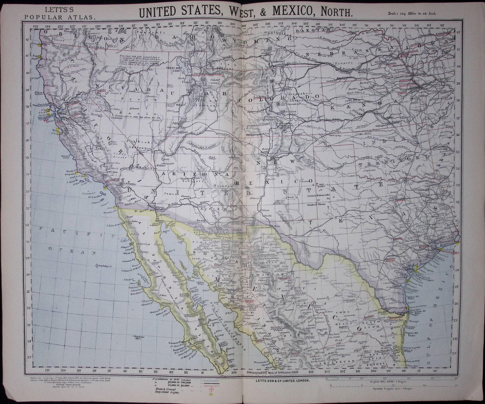 1883 Antique Letts Map United States, Nevada, Arizona, & Mexico-15 (1 of 1)