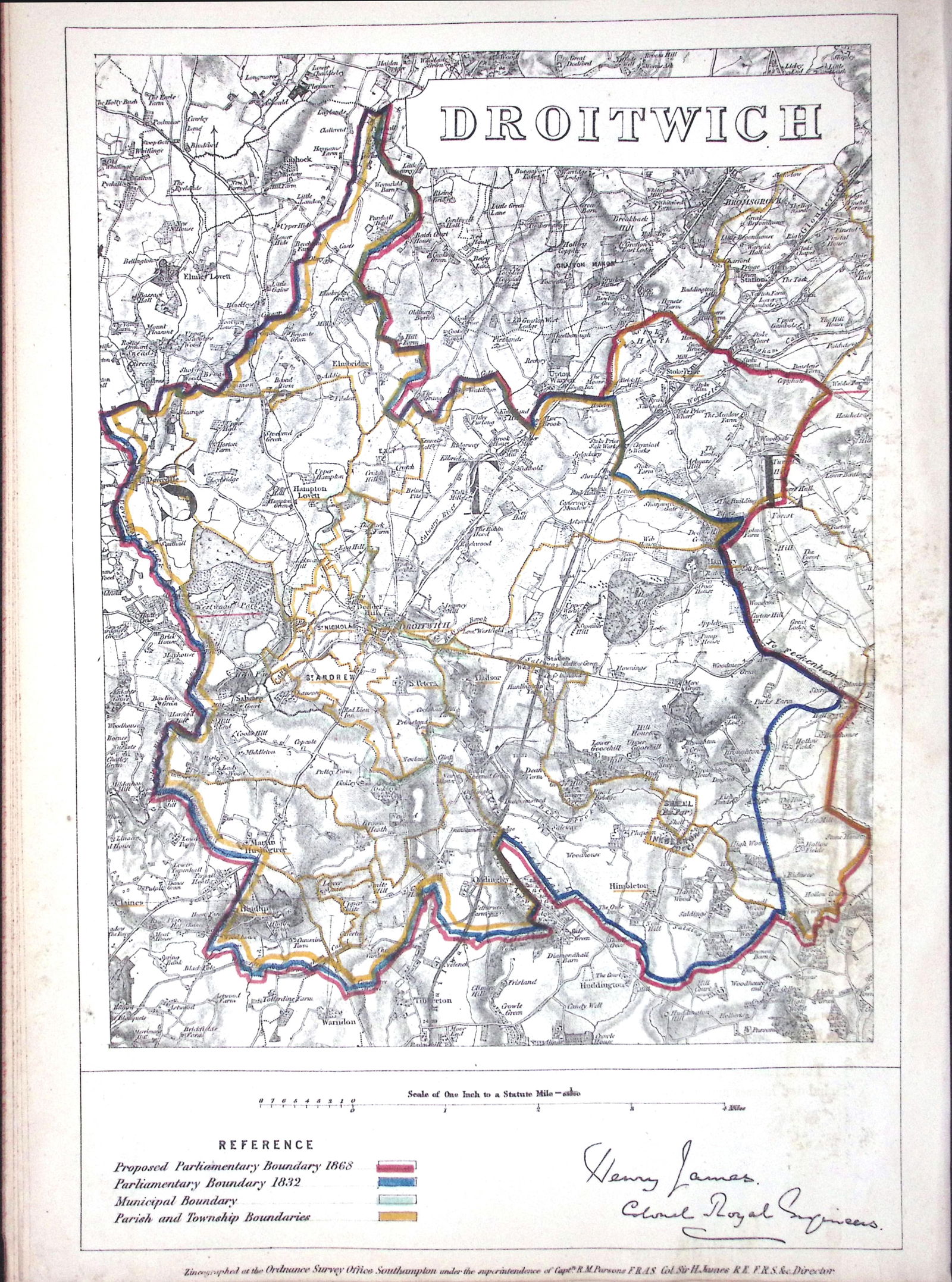 Droitwich Midlands Boundary Commission 157-Year-Old Coloured Antique Map. (1 of 1)