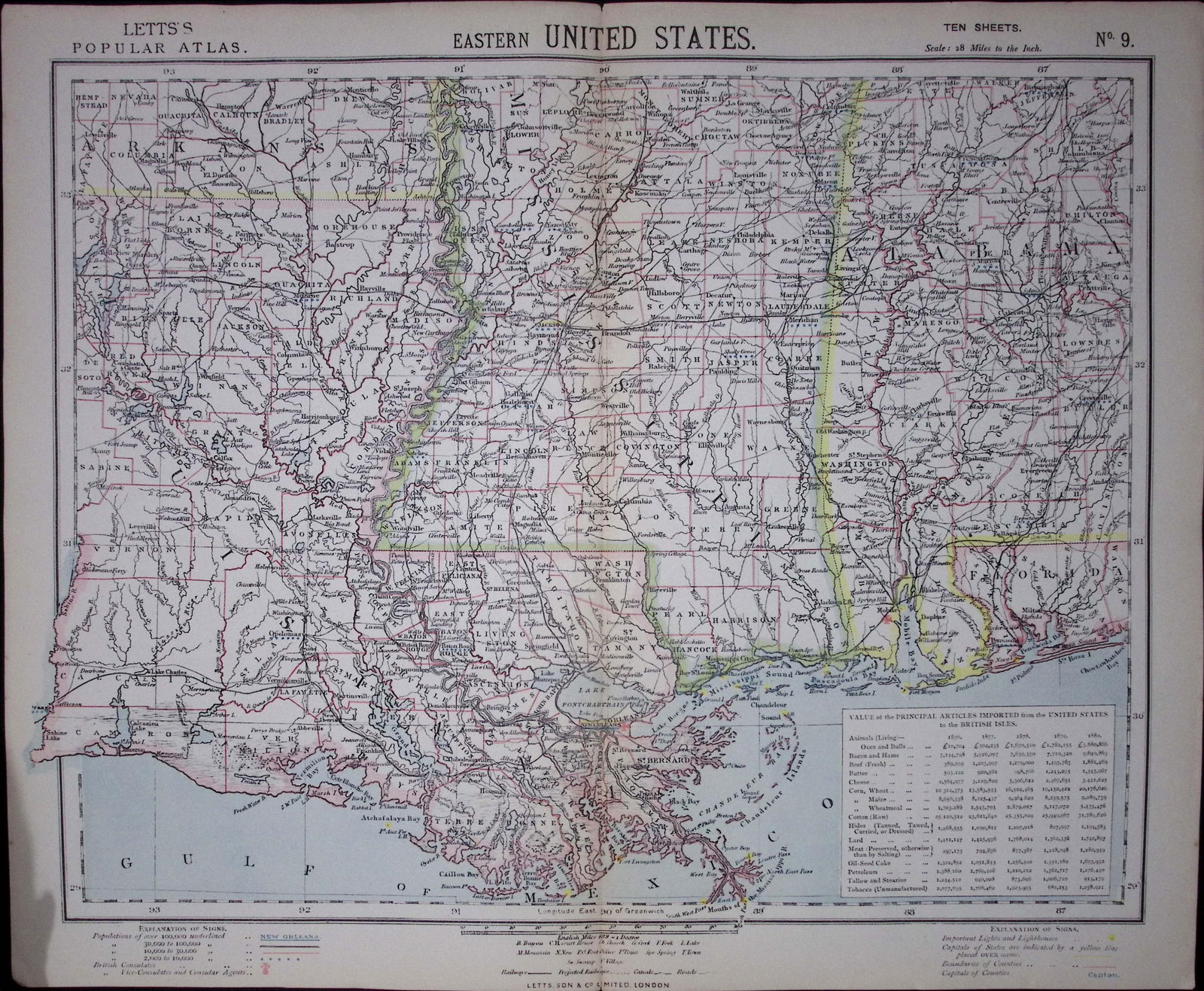 1883 Antique Letts Map United State New Orleans, Mississippi, Florida-9 (1 of 1)
