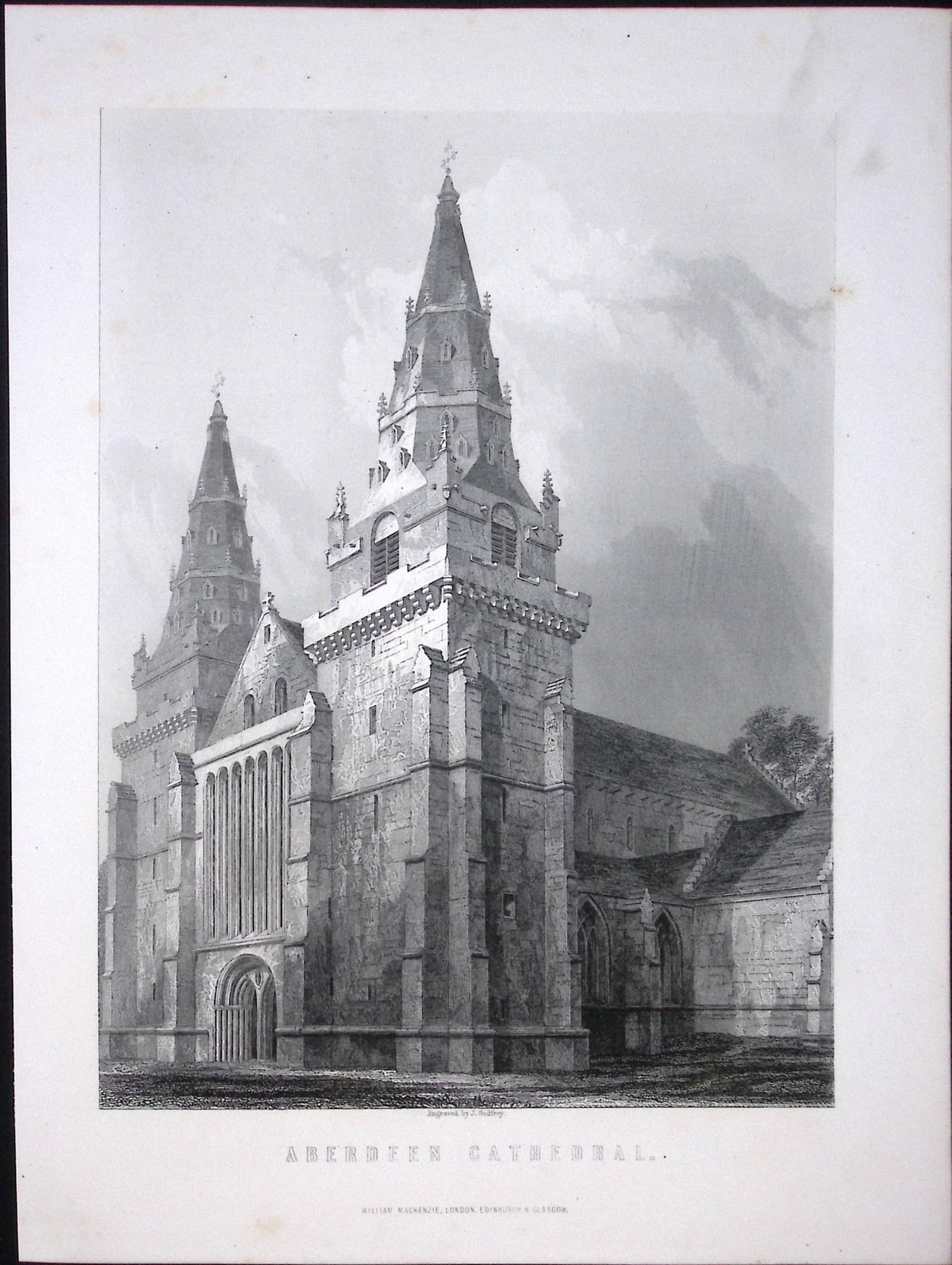 Aberdeen Cathedral Scotland Antique 152 Years-Old Engraving-8 (1 of 2)