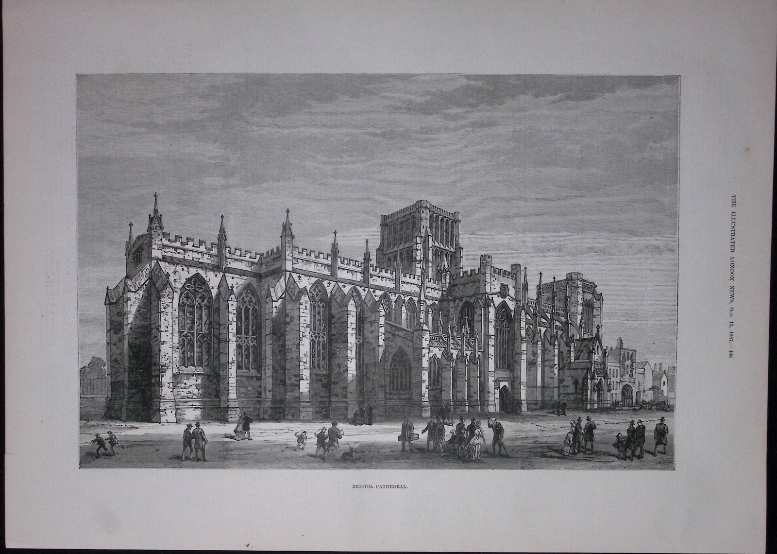 Bristol Cathedral Large Victorian 1887 Antique Wood Engraved Print (1 of 1)