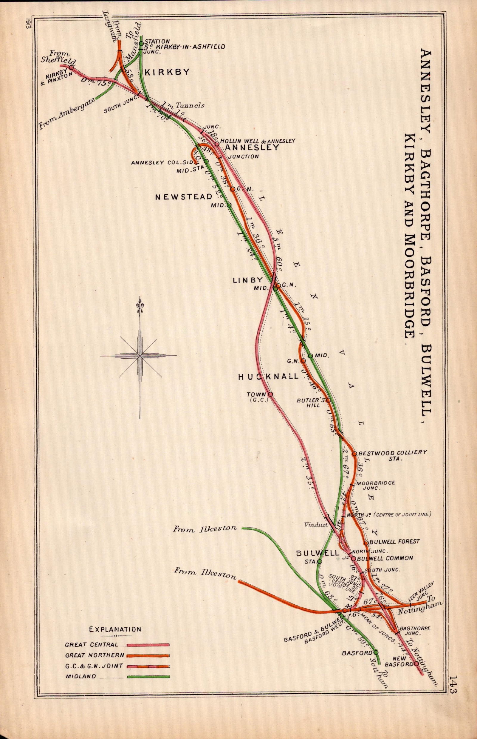 Annesley, Bagthorpe, Kirby Notts Antique Railway Junctions Diagram-143.: Title: Annesley, Bagthorpe, Kirby Notts Antique Railway Junctions Diagram-143. Description: This Antique Railway Junction Diagram Has Been Removed from a Copy of. 1920 Railway