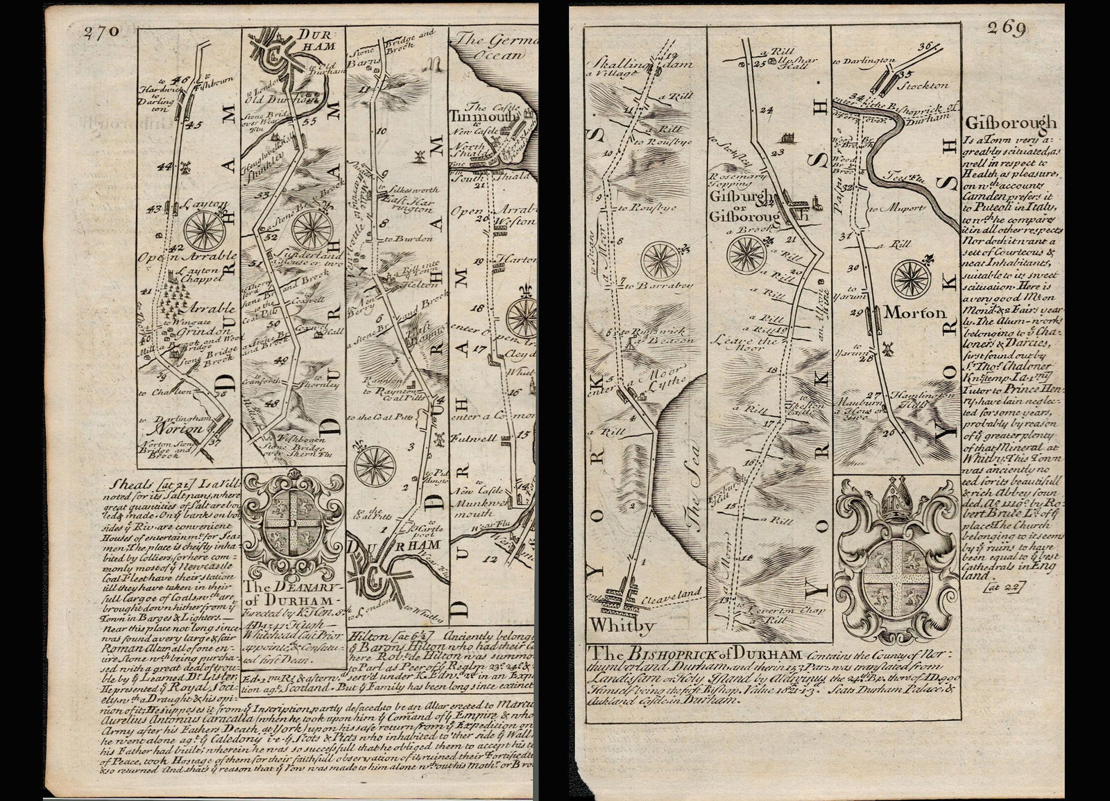 Bowen 290 Yrs Old Scarce Road Map Whitby Morton Durham Sunderland Tynemouth.: Title: Bowen 290 Yrs Old Scarce Road Map Whitby Morton Durham Sunderland Tynemouth. Description: This Rare Double-Sided Map Page Has Been Removed From An Antique Edition of. John Owen &
