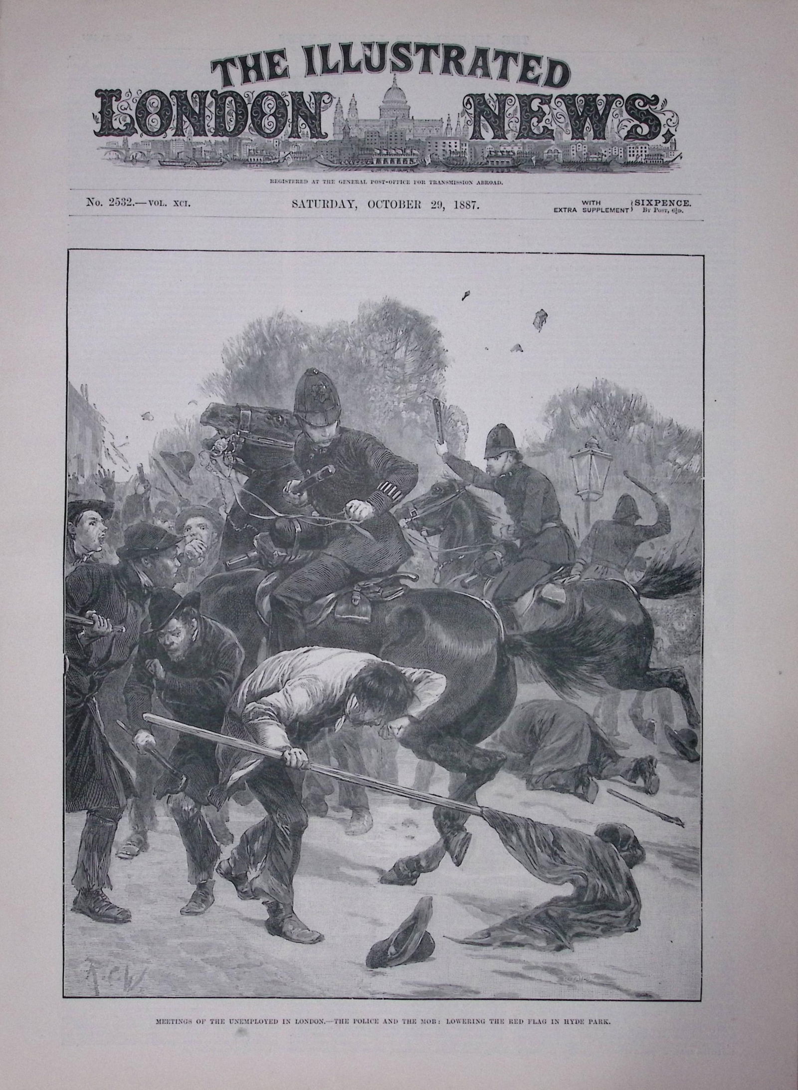London Hyde Park Unemployed Riots Antique 139 Years-Old Prints Images & Reports. (1 of 2)