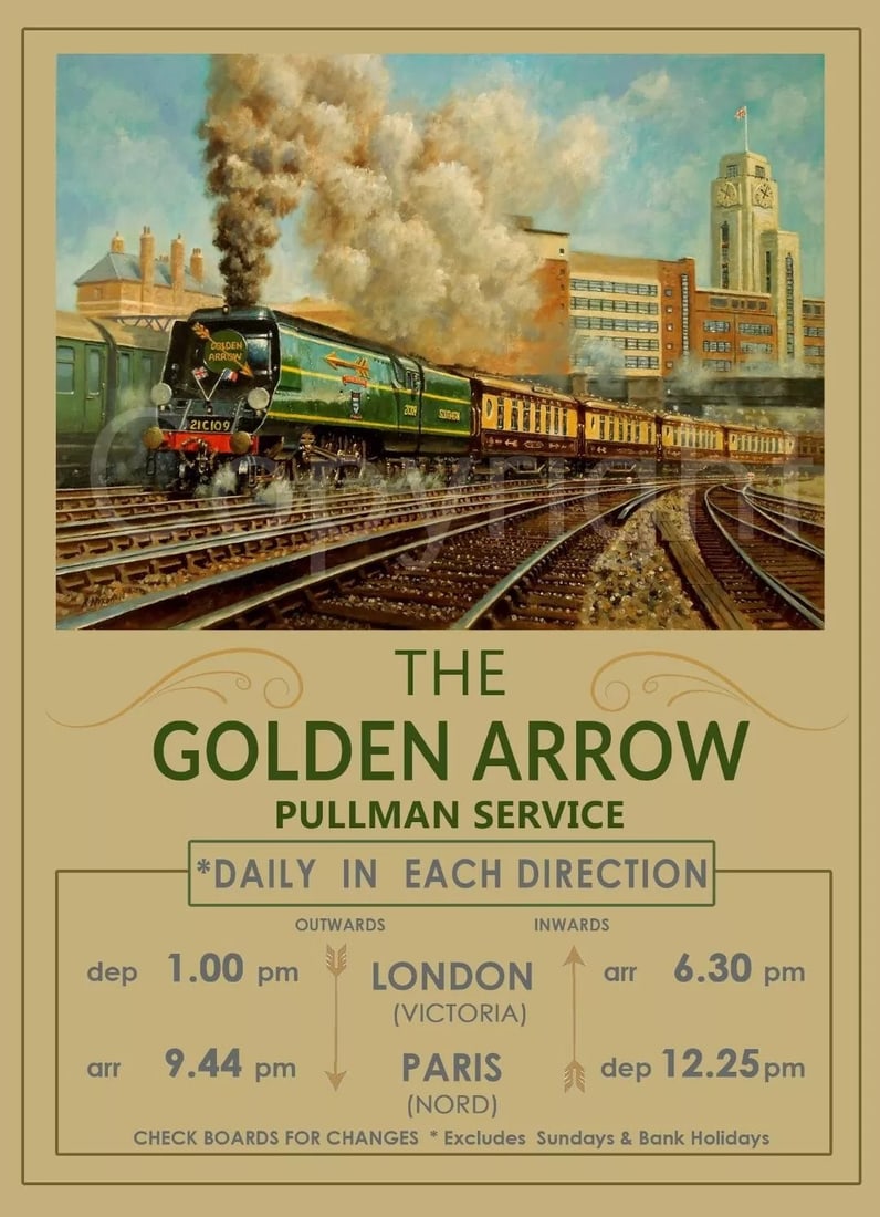 Share Golden Arrow Poster Style Nostalgic Iconic Steam Train Metal Wall Art: Title: Share Golden Arrow Poster Style Nostalgic Iconic Steam Train Metal Wall Art Description: ★ Approx Size 12” x 8” (Inches) 300 x 200 (mm). ★ Our Metal Art Design