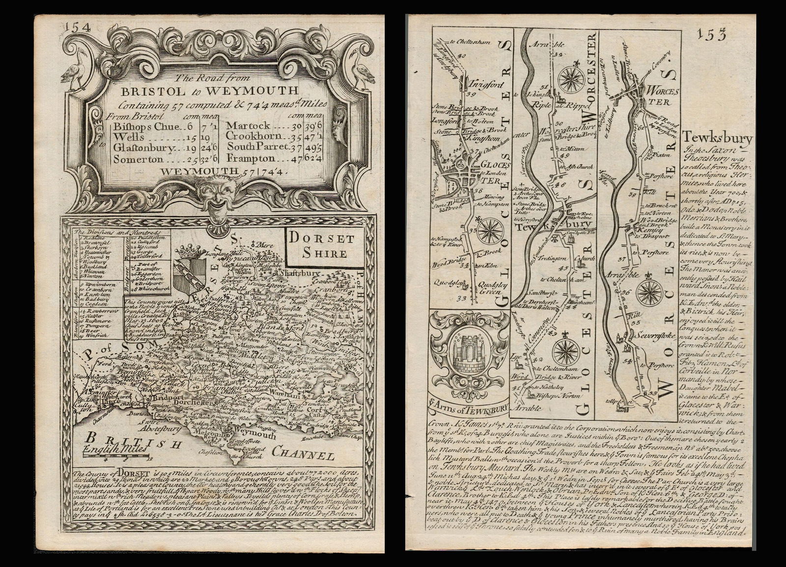Bowen 290 Yrs Old Scarce Detailed Road Map Bristol To Weymouth Dorsetshire.: Title: Bowen 290 Yrs Old Scarce Detailed Road Map Bristol To Weymouth Dorsetshire. Description: This Rare Double-Sided Map Page Has Been Removed From An Antique Edition of. <