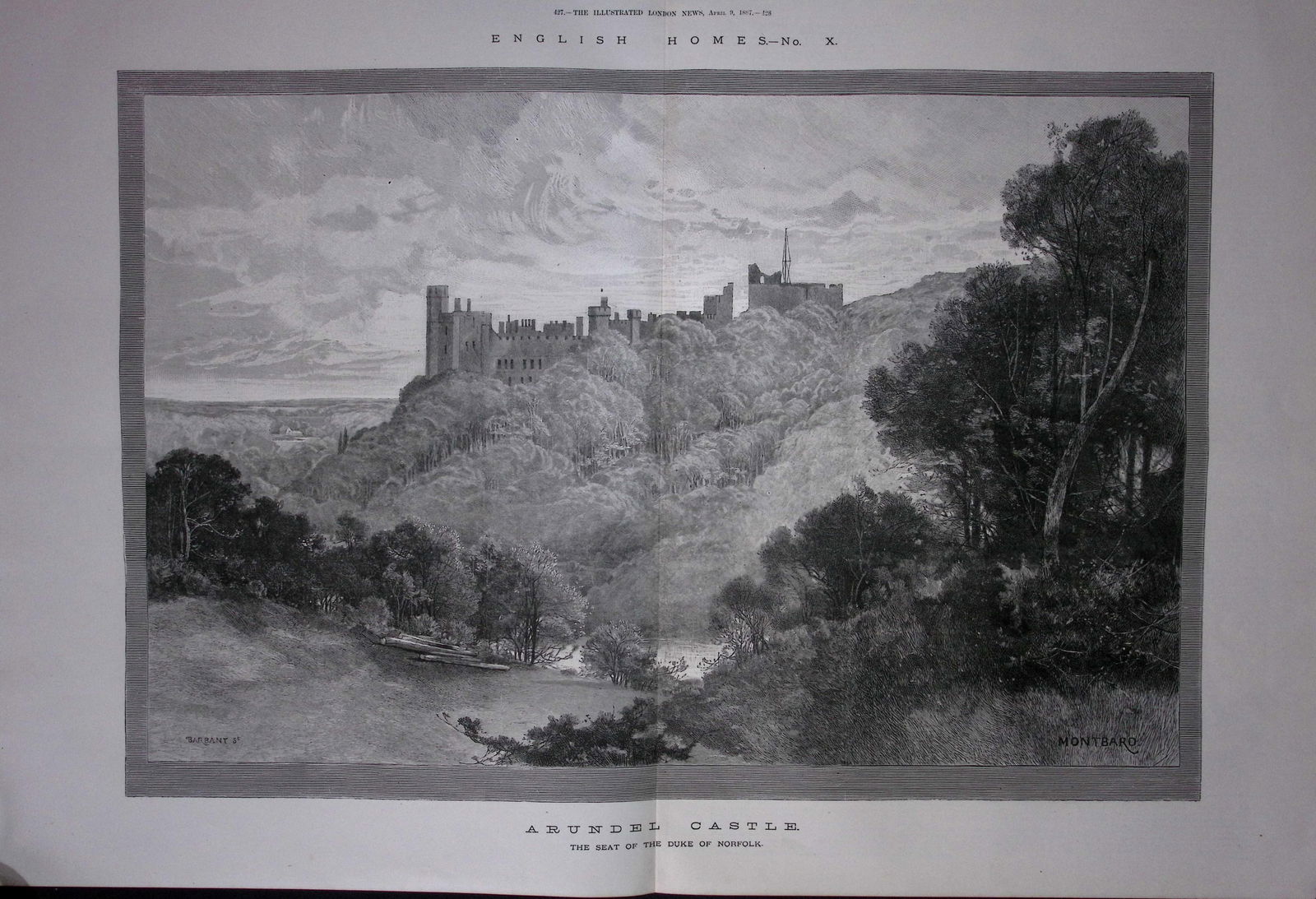 Arundel Castle Sussex Large Antique Series of Victorian Woodcut Engravings. (1 of 1)