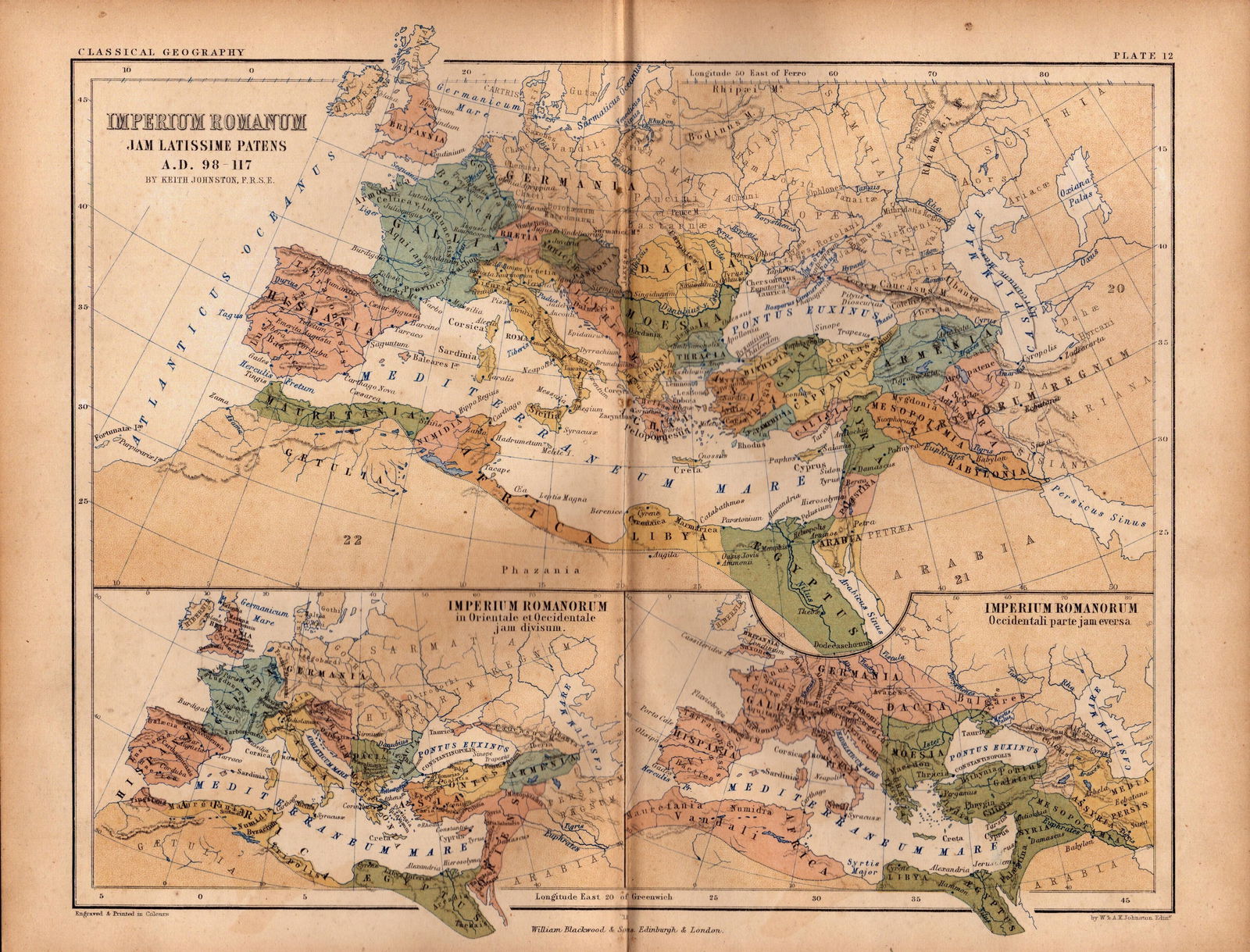 Antique 1867 Coloured Classical Geography Map Imperium Rome. (1 of 2)