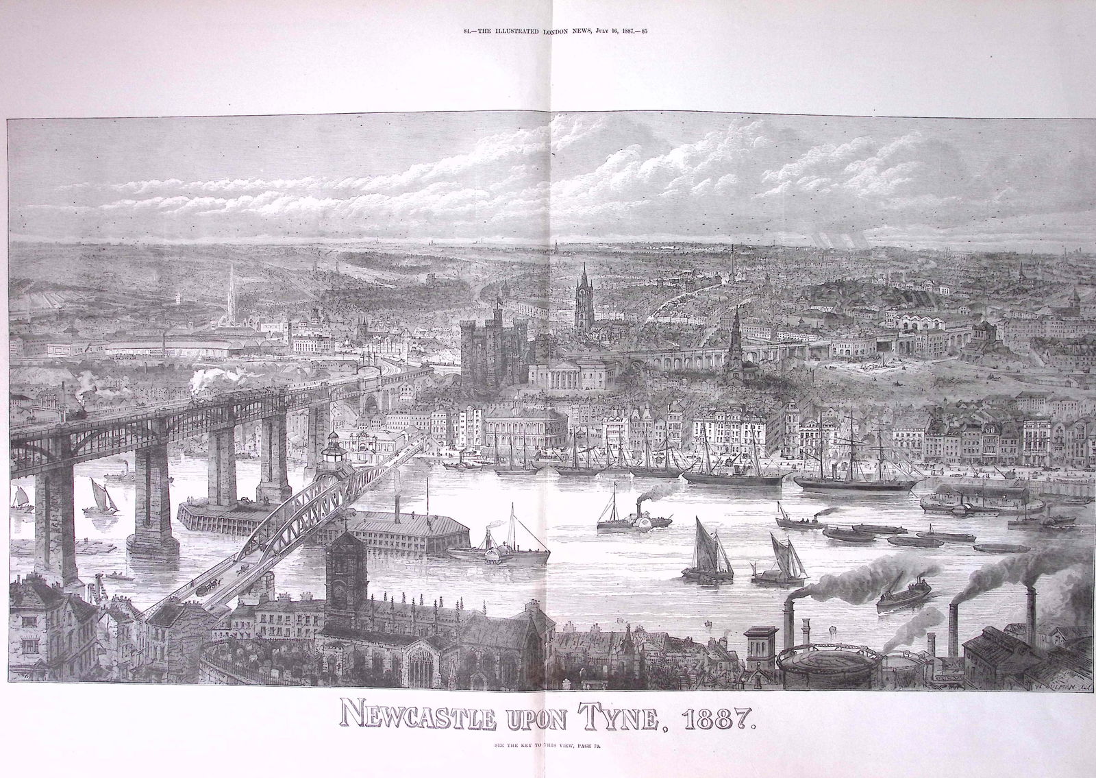 Newcastle Upon Tyne Large Engraving View of The City Antique 1887 Newspaper.: Title: Newcastle Upon Tyne Large Engraving View of The City Antique 1887 Newspaper. Description: Newcastle Upon Tyne Large View of The City Antique 1887 Newspaper. Complete 139 Years-Old 