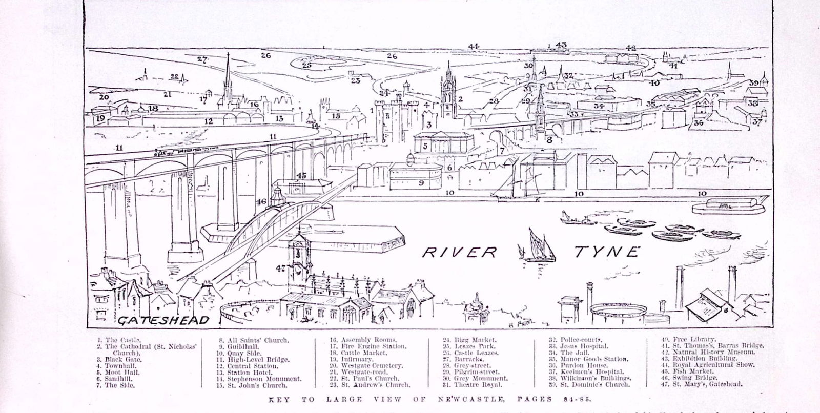 Newcastle Upon Tyne Large Engraving View of The City Antique 1887 Newspaper. - 2