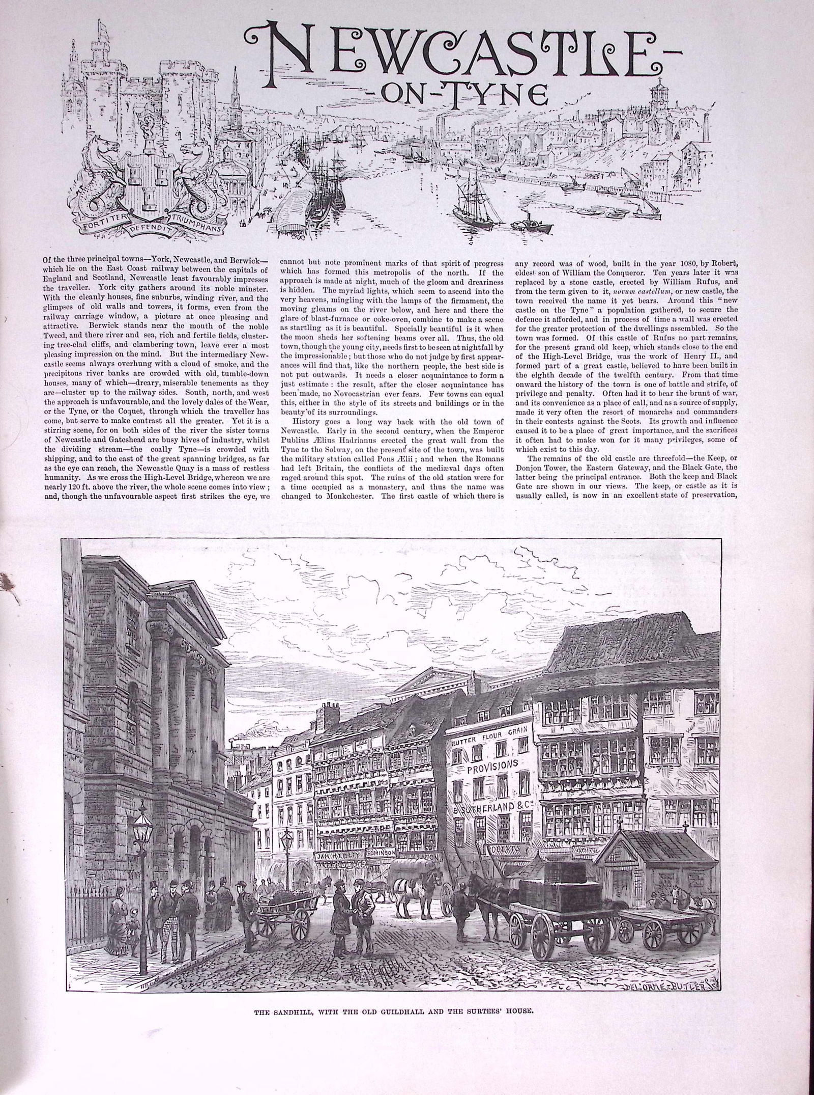 Newcastle Upon Tyne Large Engraving View of The City Antique 1887 Newspaper. - 5