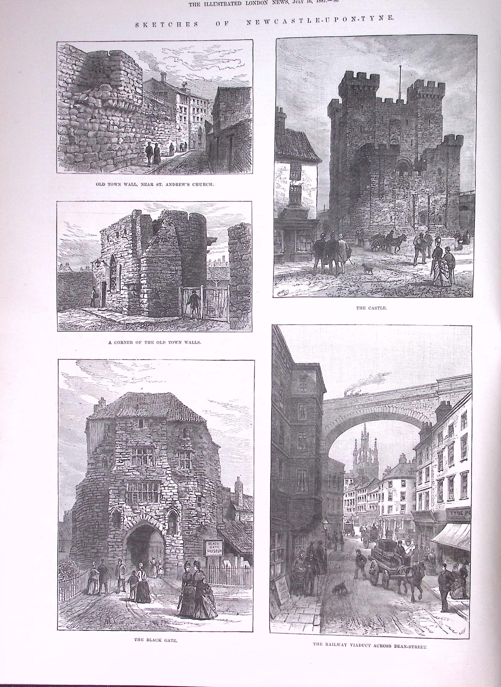 Newcastle Upon Tyne Large Engraving View of The City Antique 1887 Newspaper. - 7