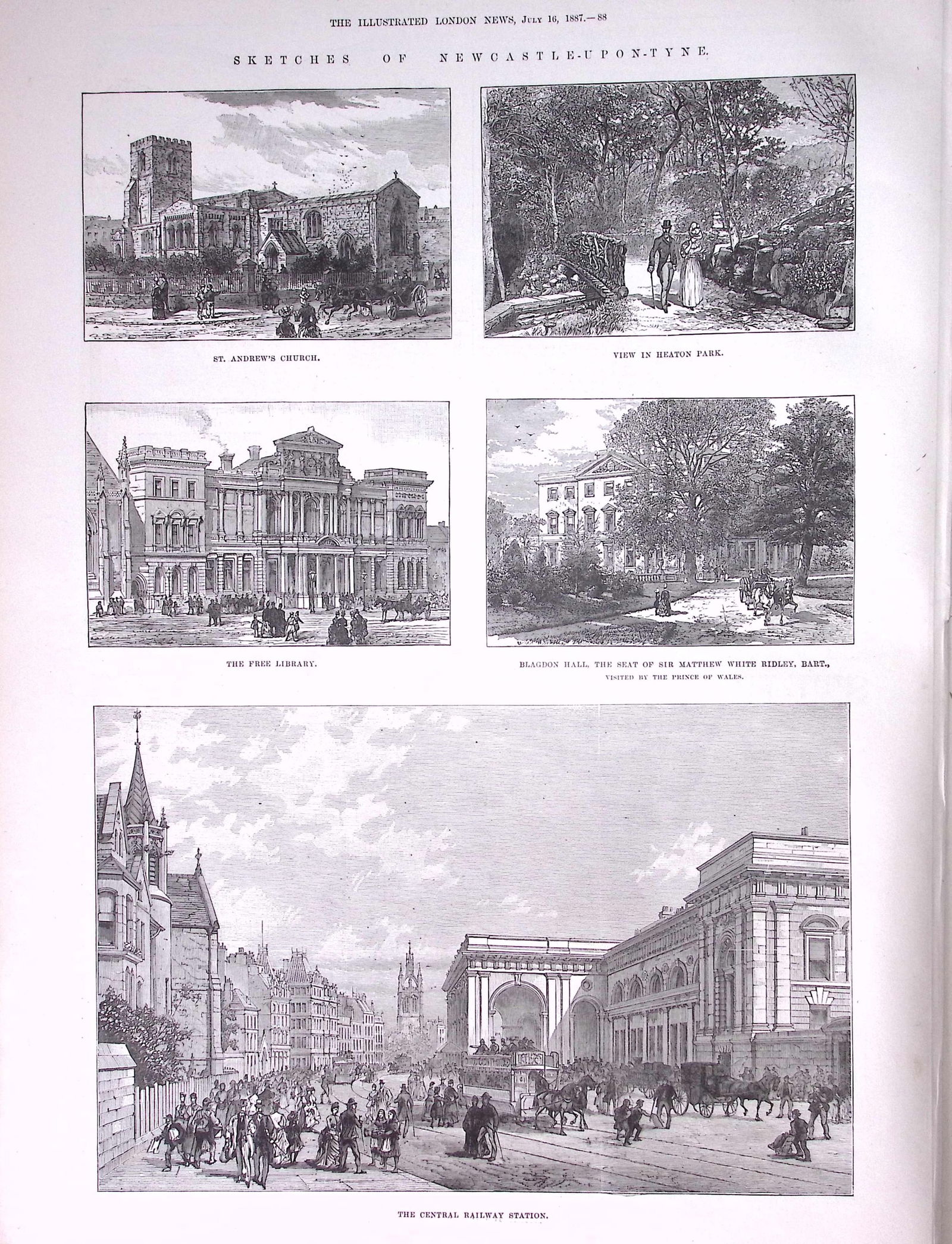 Newcastle Upon Tyne Large Engraving View of The City Antique 1887 Newspaper. - 8