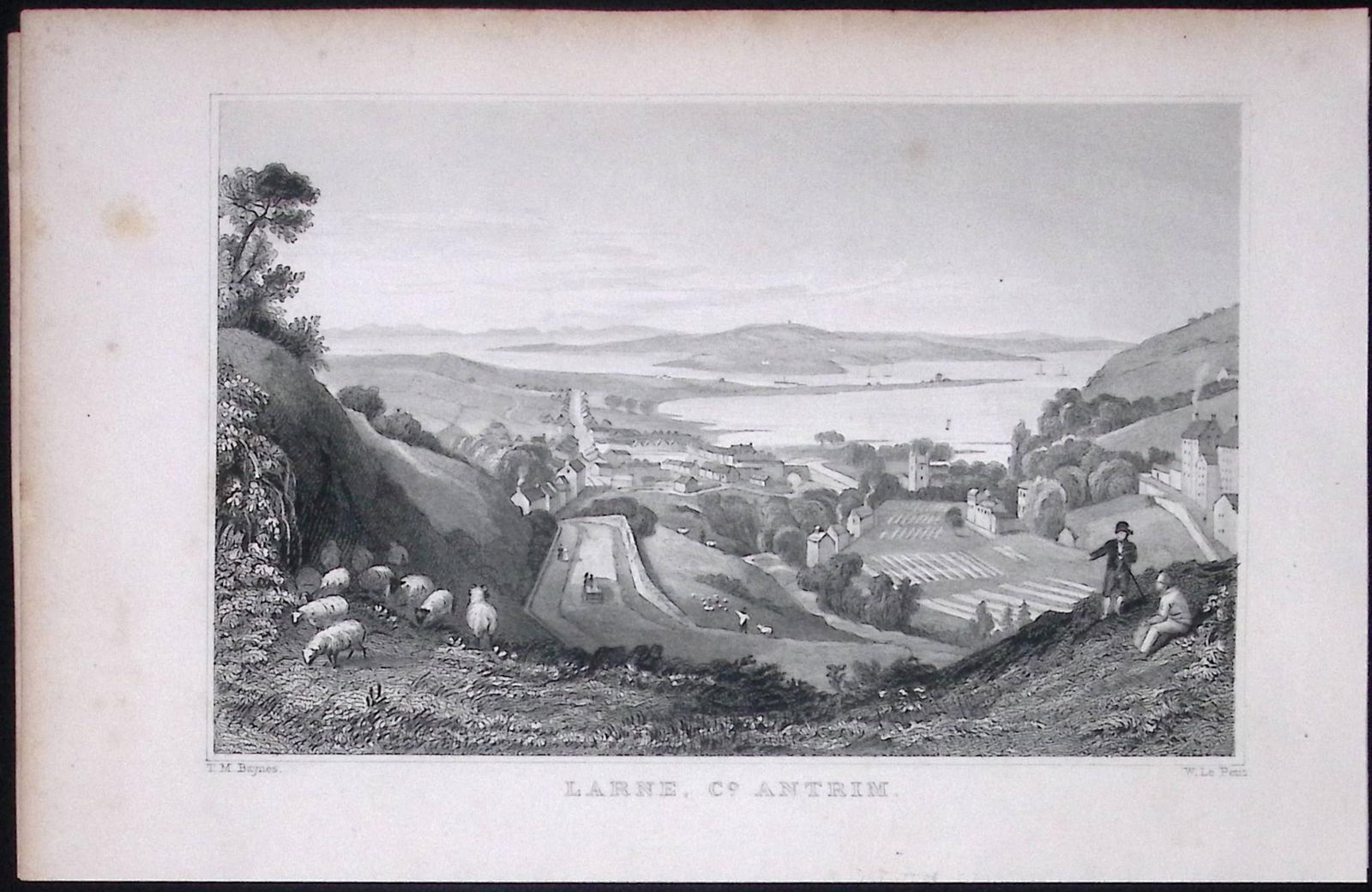 Larne Town View Antrim Ireland 194 Years Old Antique Steel Engraving-6: Title: Larne Town View Antrim Ireland 194 Years Old Antique Steel Engraving-6 Description: This Plate Was Removed from an Edition of Ireland Illustrated, from Original Drawings These