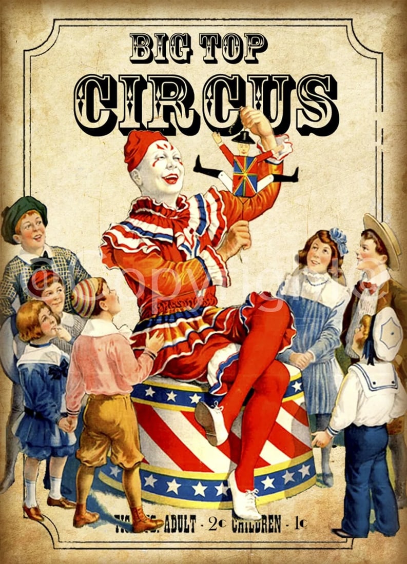 Vintage Style Clowns & Circus Acts ""Under The Big Top"" Metal Wall Art: Title: Vintage Style Clowns & Circus Acts "Under The Big Top" Metal Wall Art Description: ★ Approx Size 12” x 8” (Inches) 300 x 200 (mm). a
