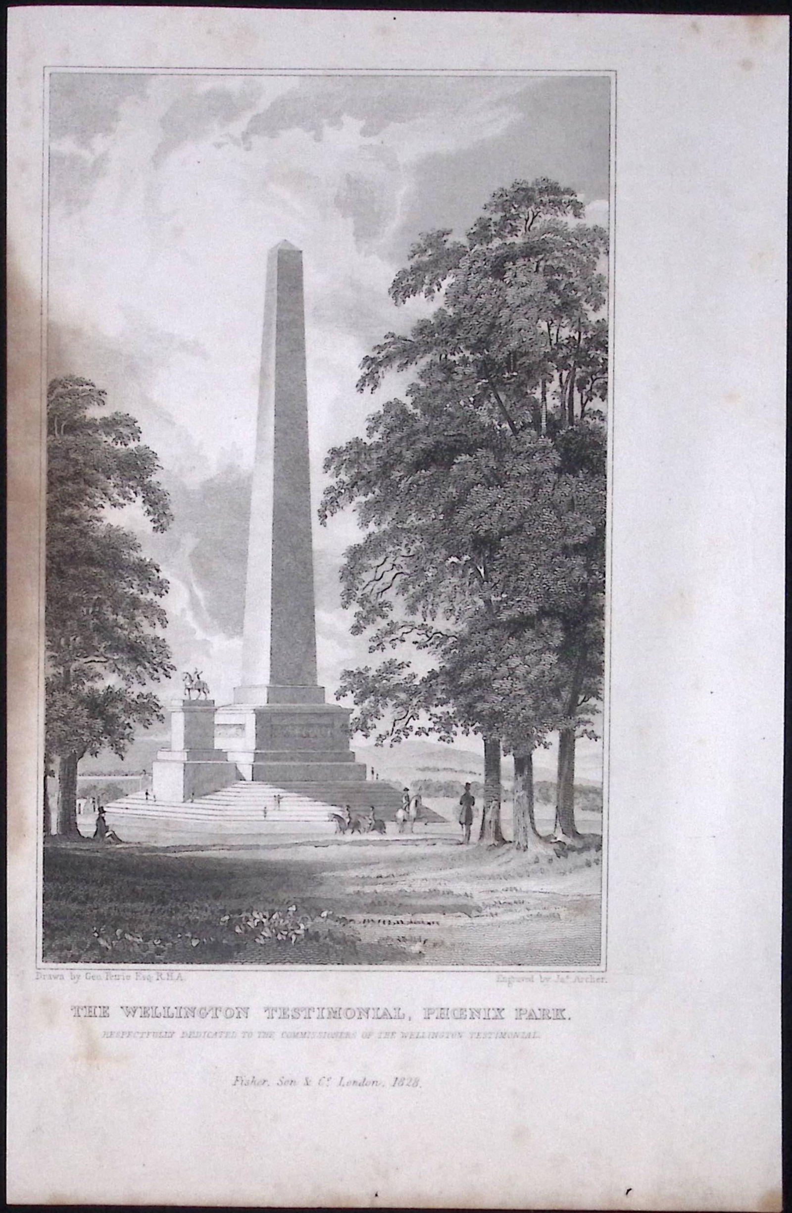 Dublin Wellington Monument Phoenix Park 194 Years Old Antique Steel Engraving-33 (1 of 2)