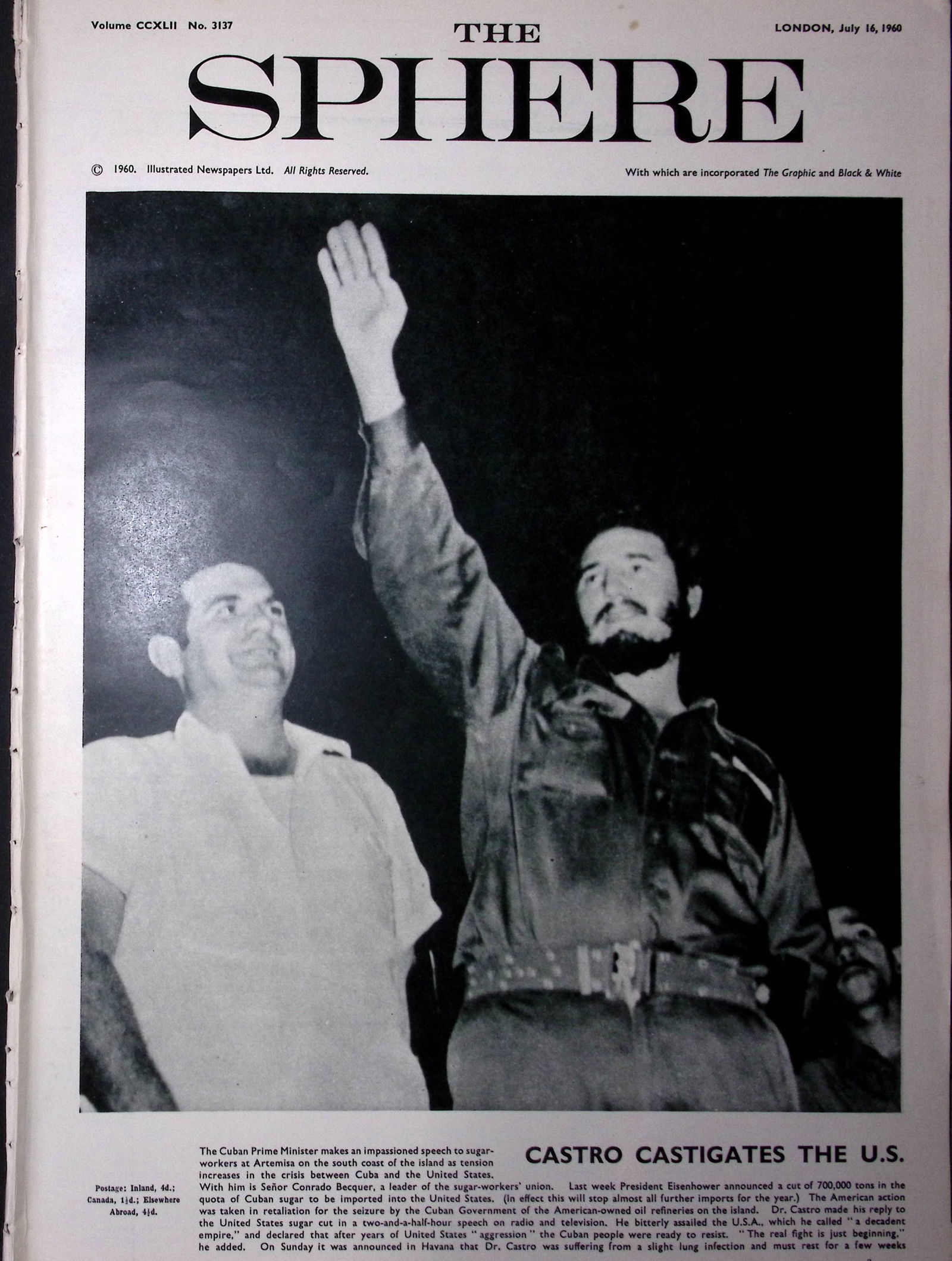 Fidel Castro Rant Against the Americans Original 1960 Newspaper.: Title: Fidel Castro Rant Against the Americans Original 1960 Newspaper. Description: Fidel Castro Rant Against the Americans Original 1960 Newspaper. Complete 65 Years-Old Original the