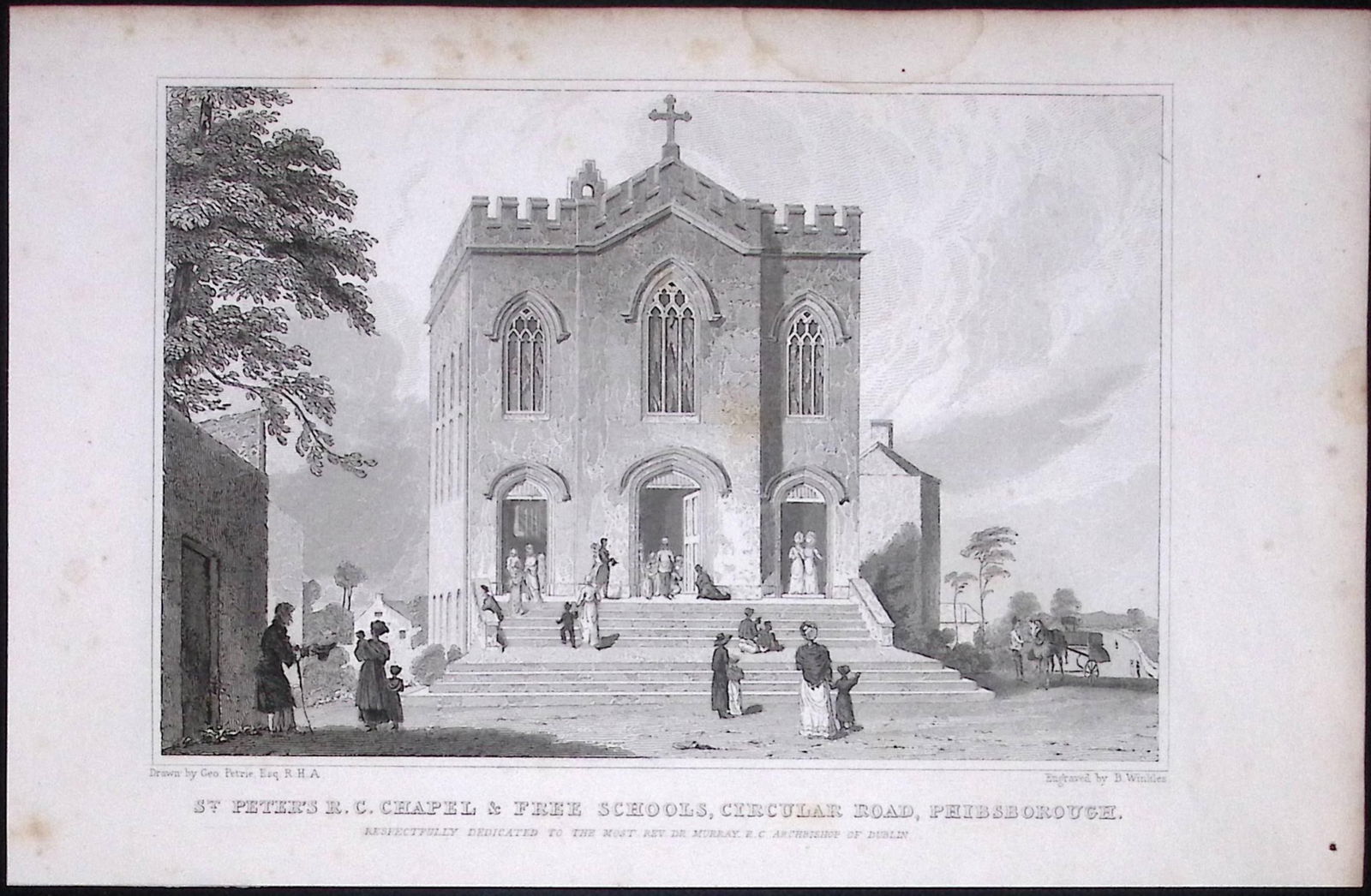 Dublin St Peters Chapel Phibsborough 194 Years Old Antique Steel Engraving-32: Title: Dublin St Peters Chapel Phibsborough 194 Years Old Antique Steel Engraving-32 Description: This Plate Was Removed from an Edition of Ireland Illustrated, from Original Drawings These