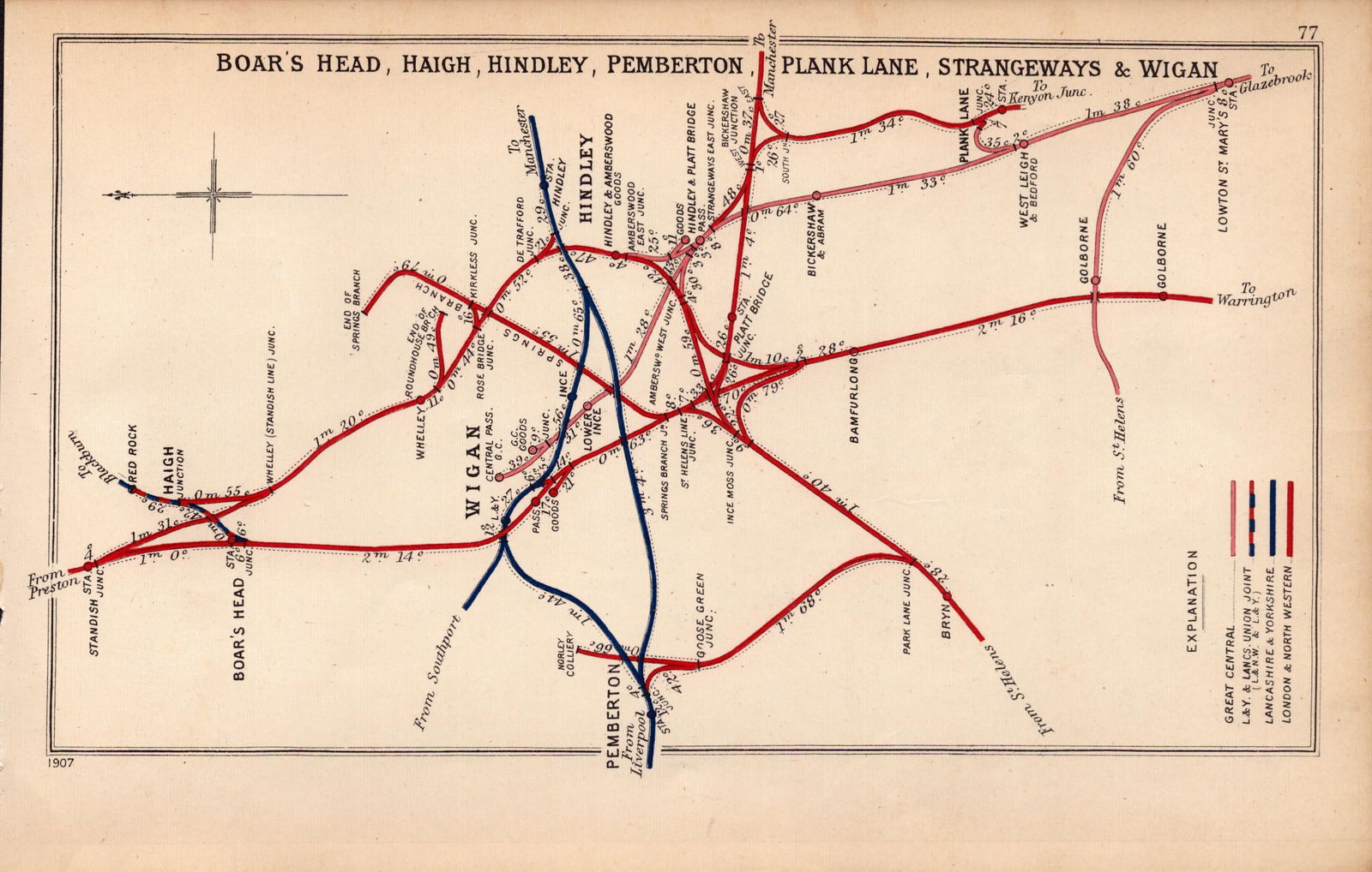 Lancashire Hindley Pemberton Strangeways Wigan Antique Railway Diagram-77.: Title: Lancashire Hindley Pemberton Strangeways Wigan Antique Railway Diagram-77. Description: This Antique Railway Junction Diagram Has Been Removed from a Copy of. 1920 Rail