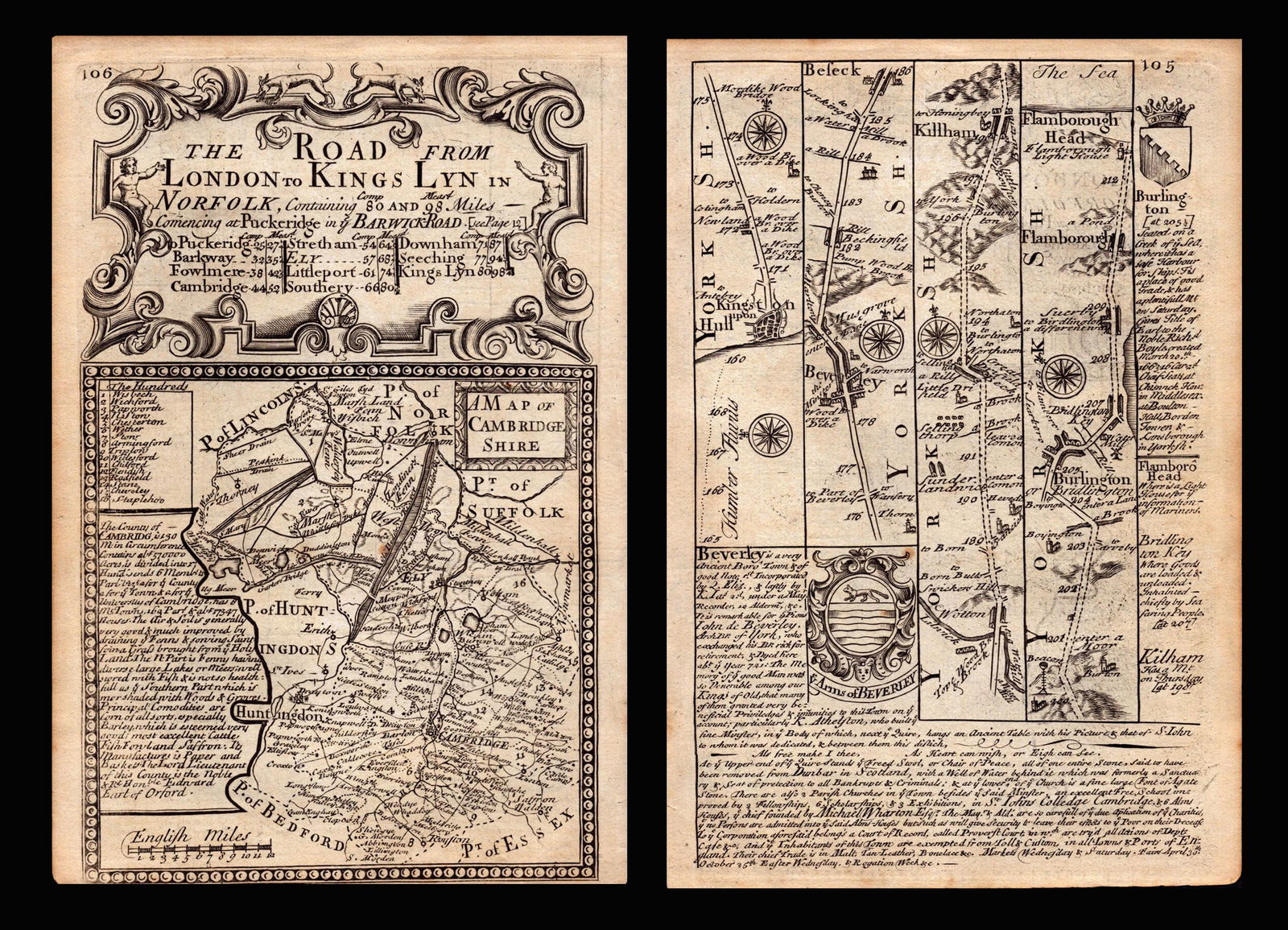 Bowen 290 Yrs Old Scarce Detailed Road Map The Road From London to Kings Lynn.: Title: Bowen 290 Yrs Old Scarce Detailed Road Map The Road From London to Kings Lynn. Description: This Rare Double-Sided Map Page Has Been Removed From An Antique Edition of.