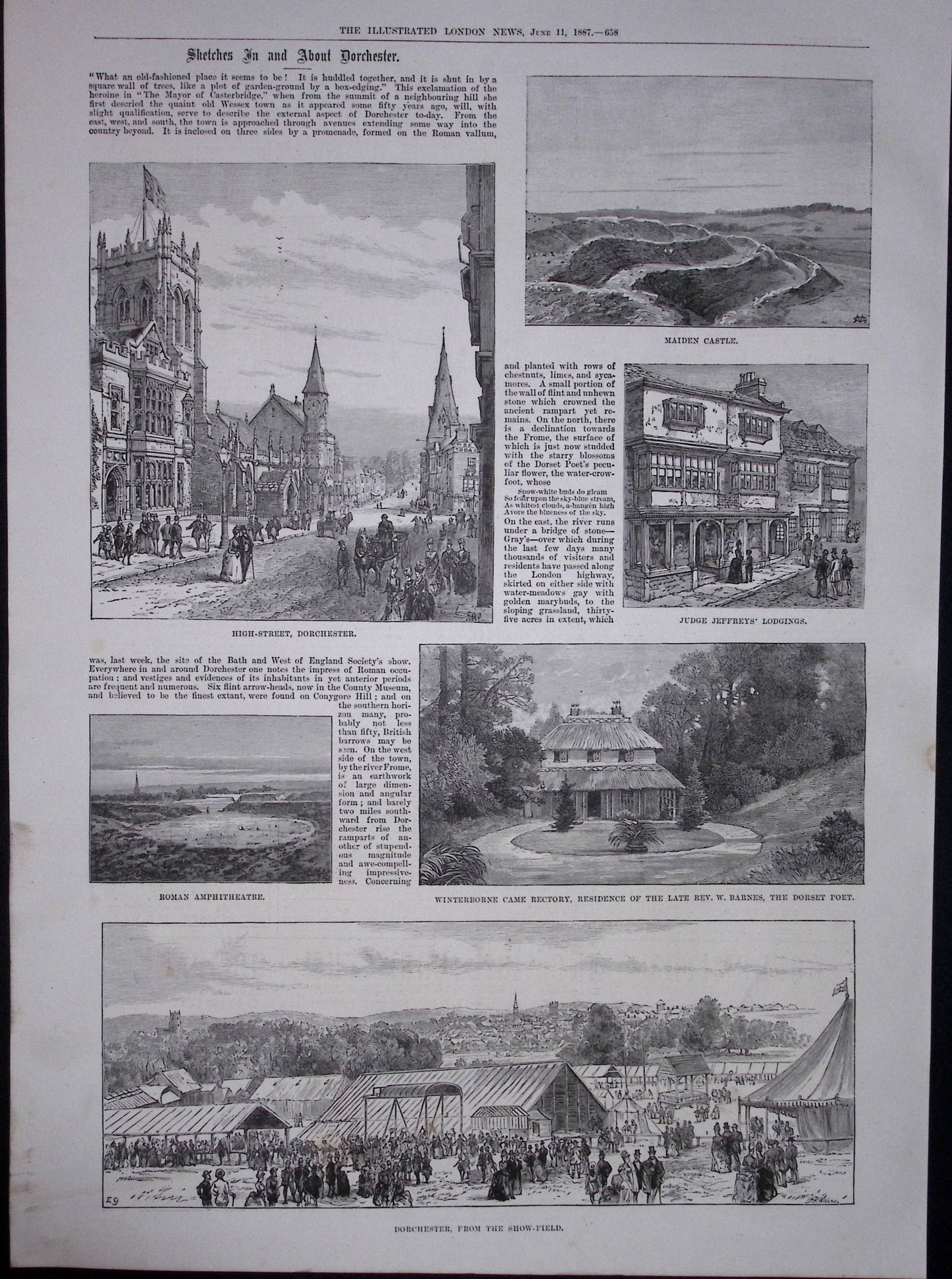 Antique Sketches of Dorchester Devon Victorian Woodcut Engravings (1 of 1)