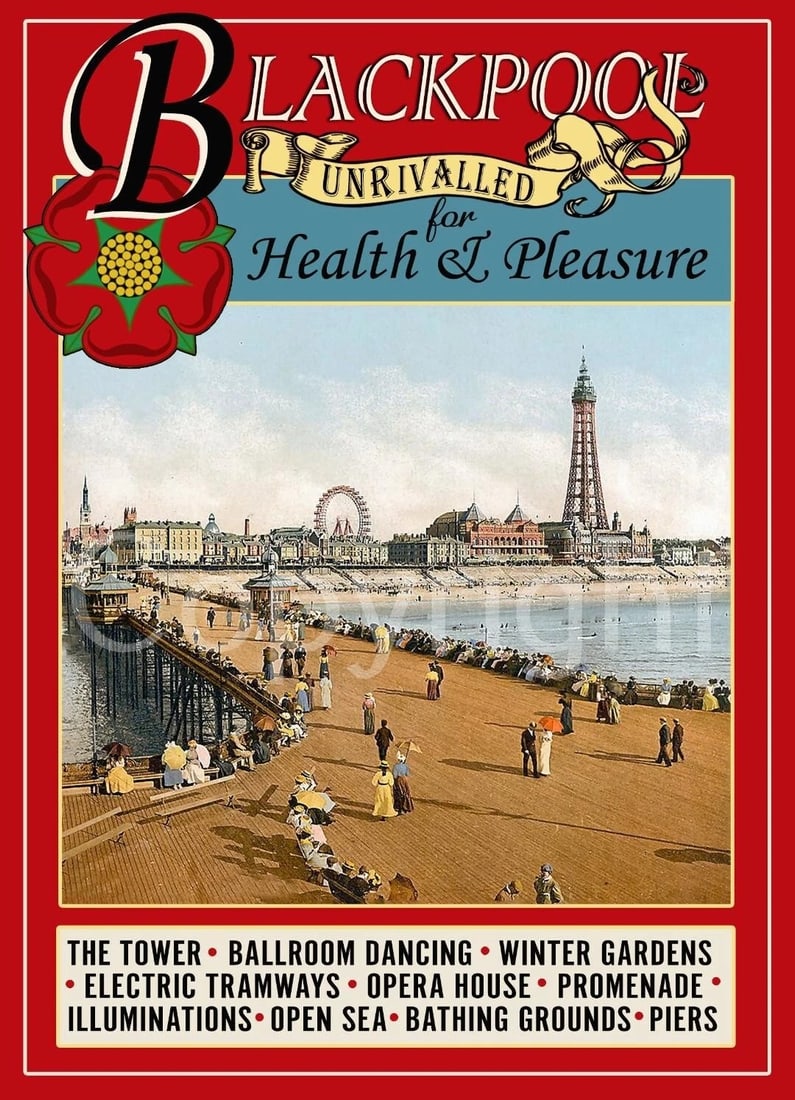 Welcome To Blackpool Beach Victorian Style Holiday Poster Metal Wall Art: Title: Welcome To Blackpool Beach Victorian Style Holiday Poster Metal Wall Art Description: ★ Approx Size 12” x 8” (Inches) 300 x 200 (mm). ★ Our Metal Art Design Comes