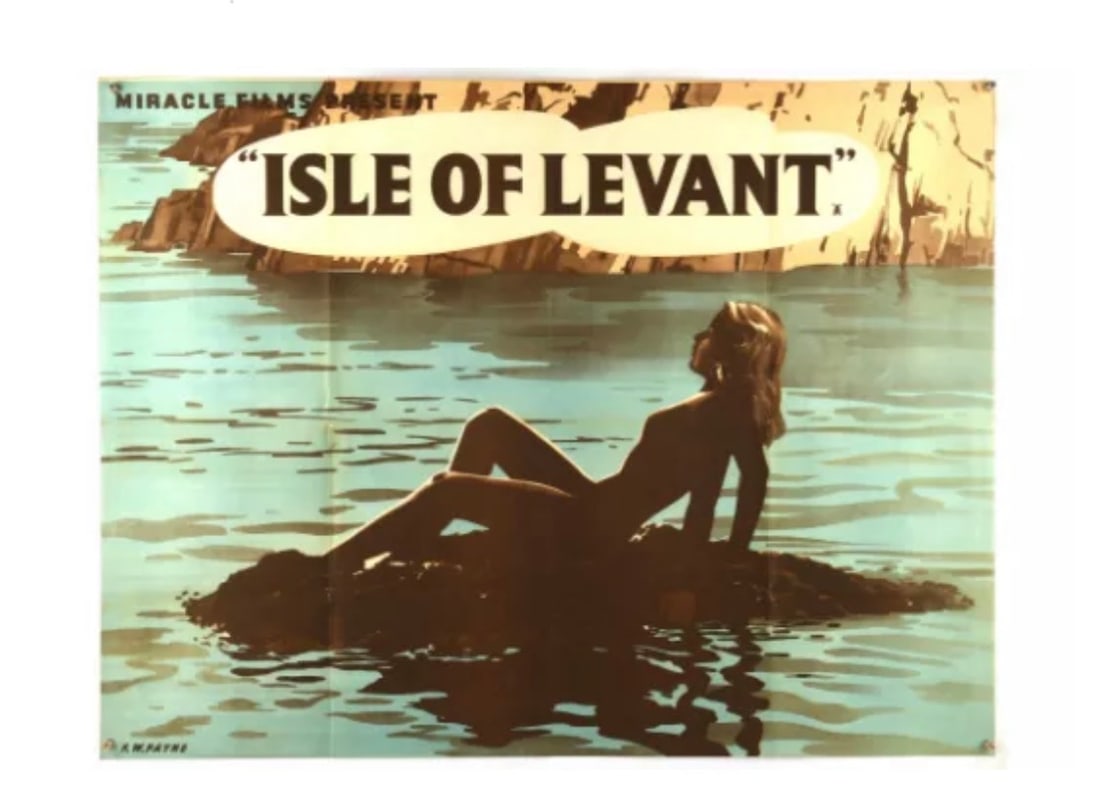 Isle of Levant (1956), British Quad Film Poster, Artwork By F. W. Payne, Folded, 30x40”: Title: Isle of Levant (1956), British Quad Film Poster, Artwork By F. W. Payne, Folded, 30x40” Description: Isle of Levant ( 1956), British Quad Film Poster, artwork by F. W. Payne Folded,