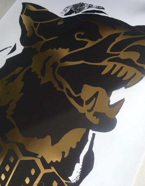 Faile (b 1975 & 76) Alsatian ‘Black/Gold’ Embossed Screen Print On Paper Signed, Limited - 9