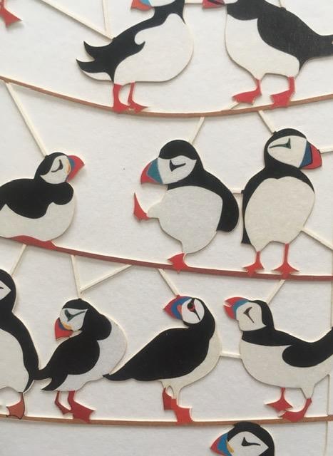 Ge Feng (b1967) ‘Fretwork’ ‘Puffins’ Cardboard Cut-Out In Vibrant Colours, 2 - 4