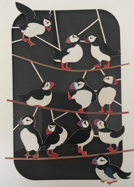 Ge Feng (b1967) ‘Fretwork’ ‘Puffins’ Cardboard Cut-Out In Vibrant Colours, 2 - 7