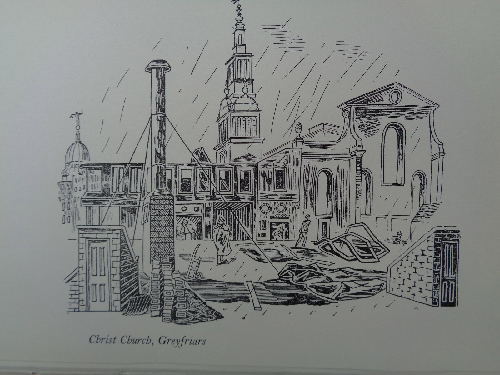 Edward Bawden CBE RA Original Vintage Historic Lithograph of London Historic Christchurch (1 of 1)