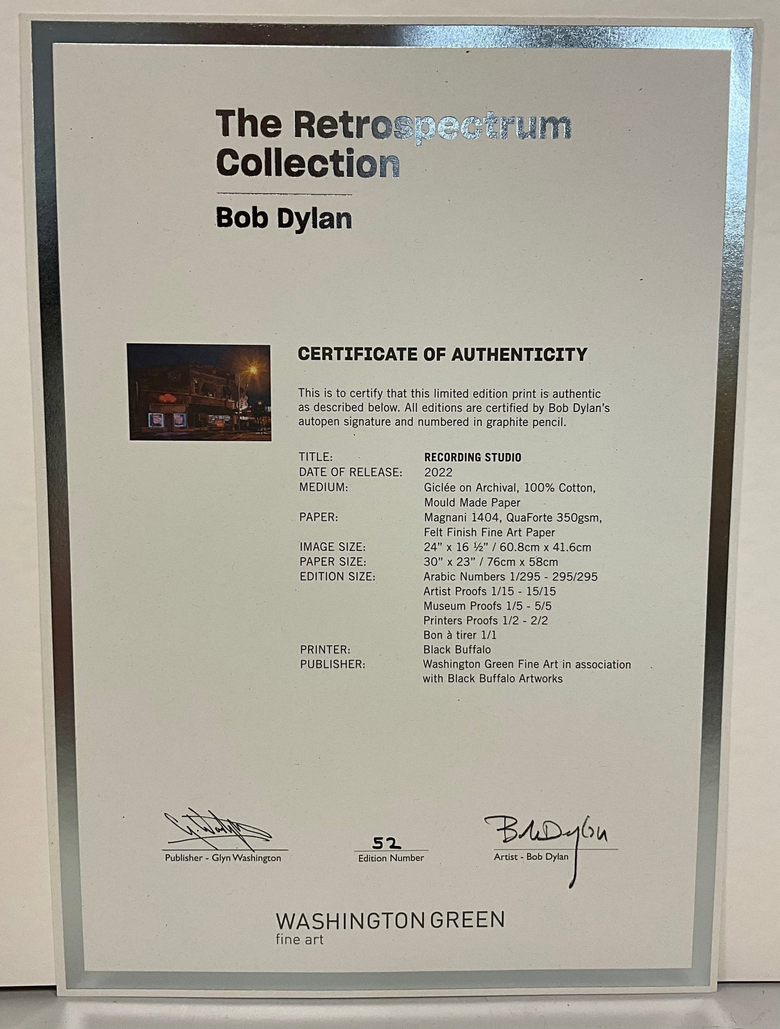 Bob Dylan (b1941) ‘Recording Studio’, Retrospectrum Collection, Editioned, Print, Certif - 4