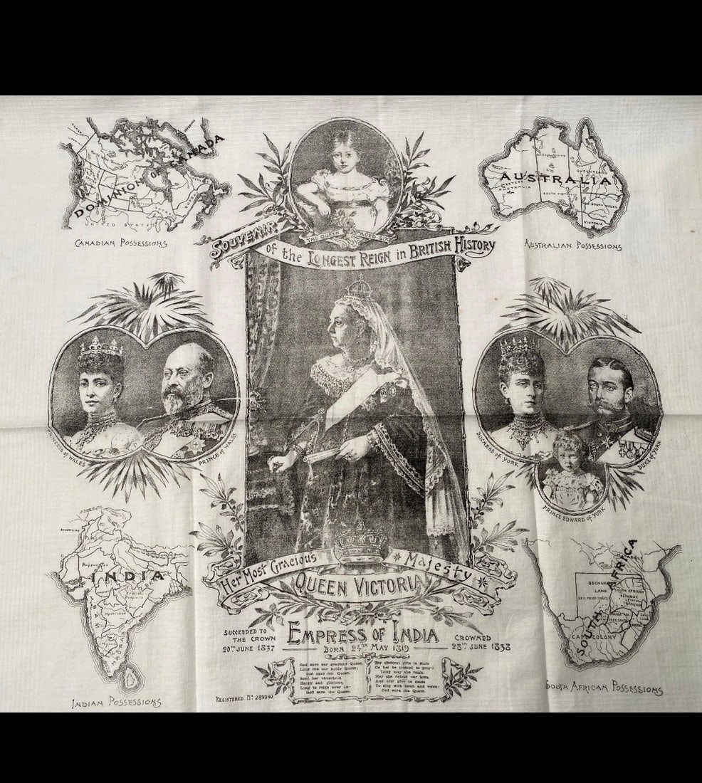 Queen Victoria ”Longest Reign” Commemorative Scarf, Printed On A Large Cotton Sugared - 2