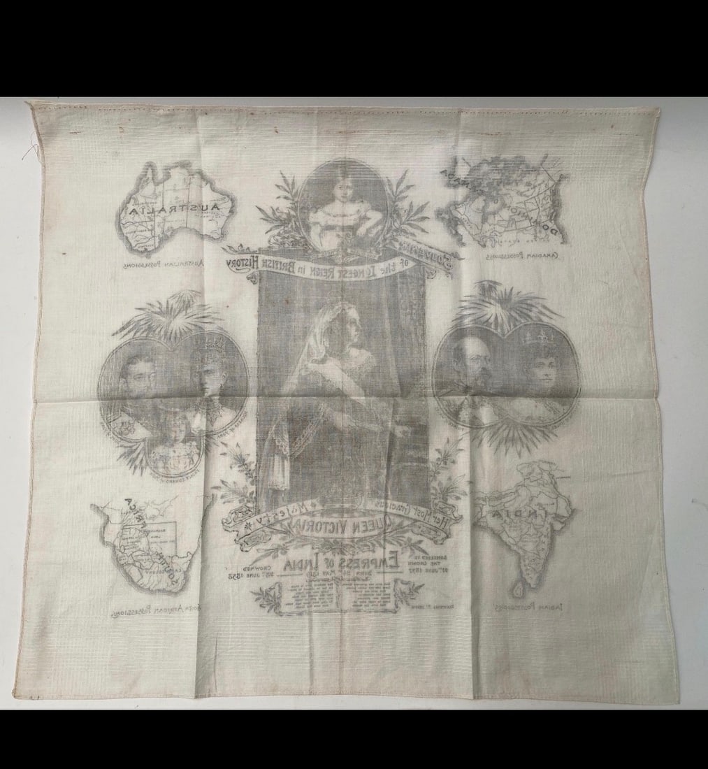 Queen Victoria ”Longest Reign” Commemorative Scarf, Printed On A Large Cotton Sugared - 3
