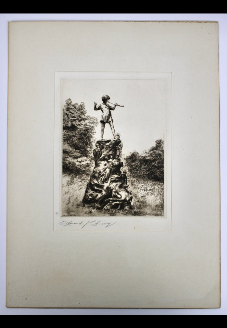 Edward Cherry, The Statue of Peter Pan In Kensington Gardens, Etching, Signed In Pencil (1 of 2)