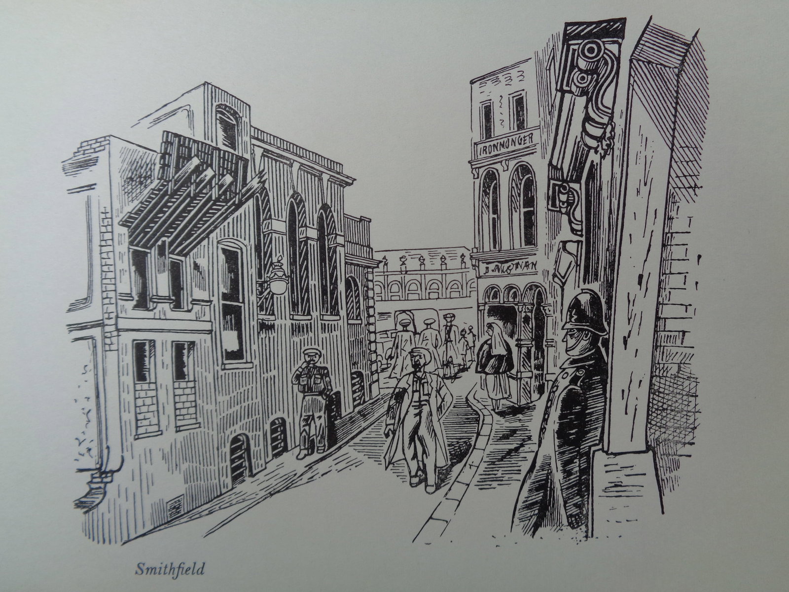 Edward Bawden CBE RA Original Vintage Historic Lithograph of London Historic Smithfield Market (1 of 1)