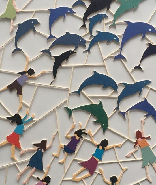 Ge Feng (b1967) ‘Fretwork’ ‘Chasing Dolphins’ Cardboard Cut-Out In Vibrant C - 6