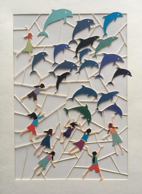 Ge Feng (b1967) ‘Fretwork’ ‘Chasing Dolphins’ Cardboard Cut-Out In Vibrant C - 7