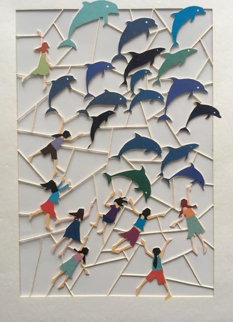 Ge Feng (b1967) ‘Fretwork’ ‘Chasing Dolphins’ Cardboard Cut-Out In Vibrant C - 8
