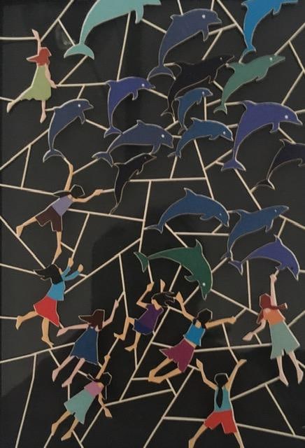 Ge Feng (b1967) ‘Fretwork’ ‘Chasing Dolphins’ Cardboard Cut-Out In Vibrant C - 9