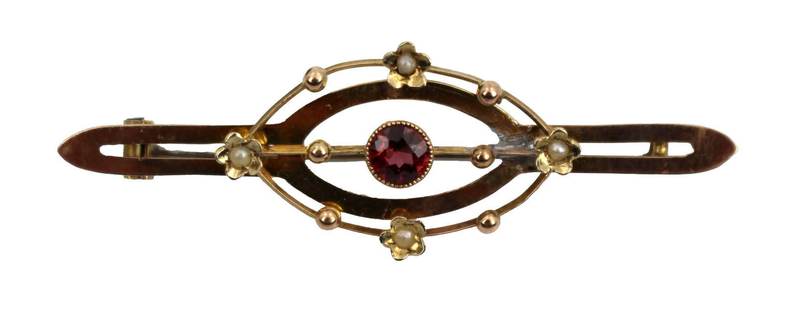 Antique Garnet and 9ct Gold Brooch with Floral Accents (1 of 2)